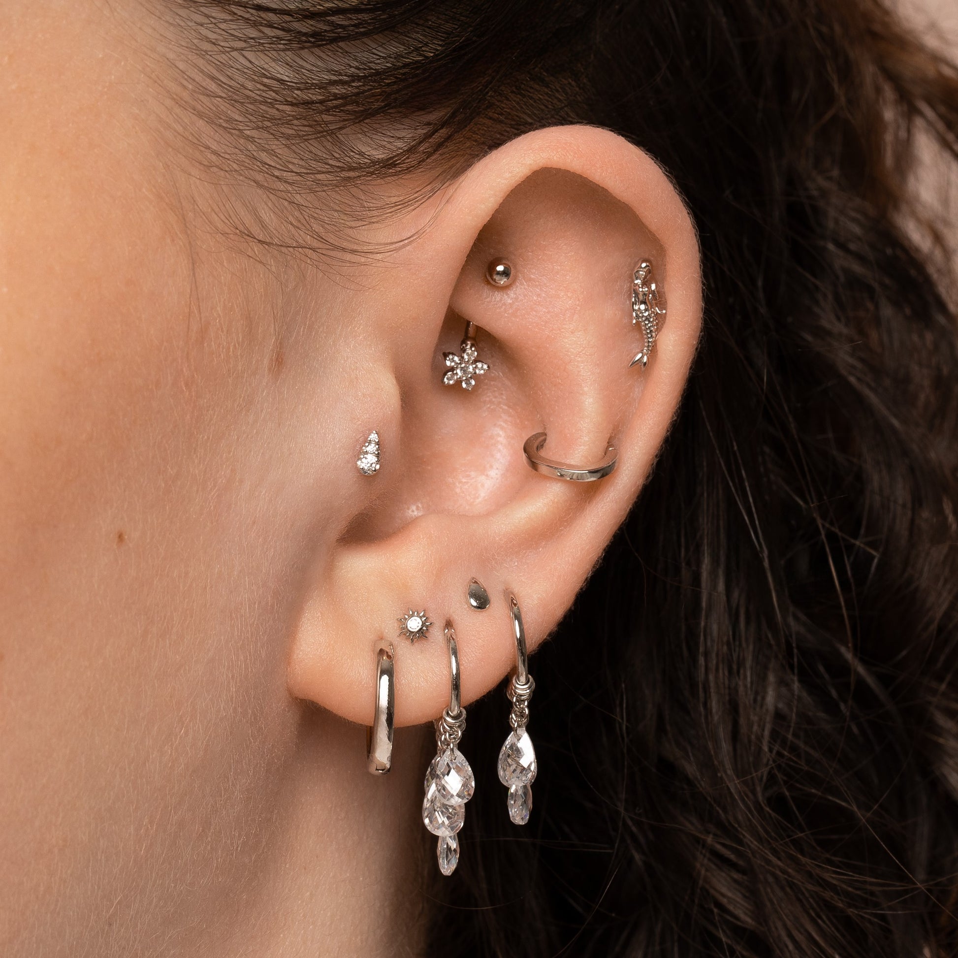 Laura Bond Jewellery 9k solid white gold 7mm 16g oval rook clicker hoop earring Huggies and Hoops