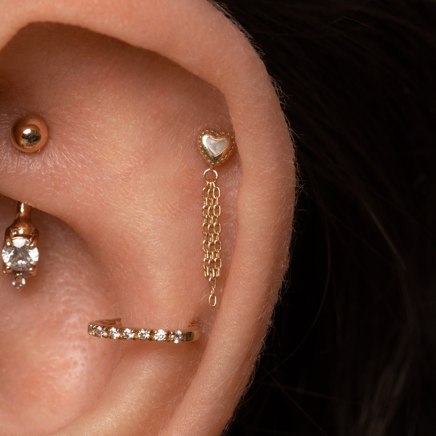 Laura Bond Jewellery 9k solid yellow gold 7mm 16g crystal oval rook clicker hoop Huggies and Hoops