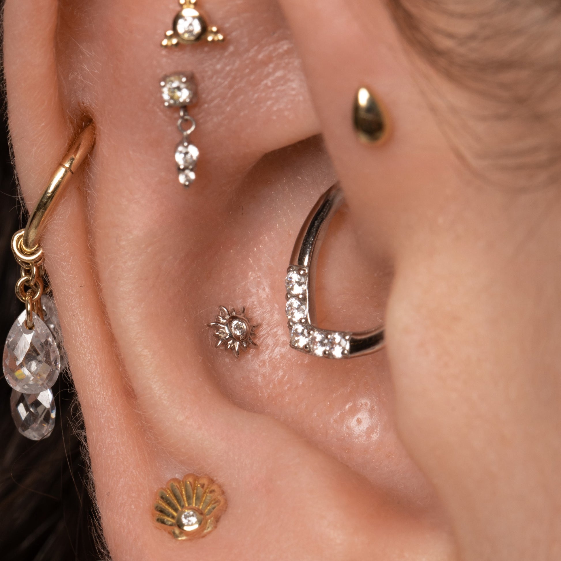 Laura Bond Jewellery 14k solid white gold Sun flat back labret stud earring Cartilage Studs