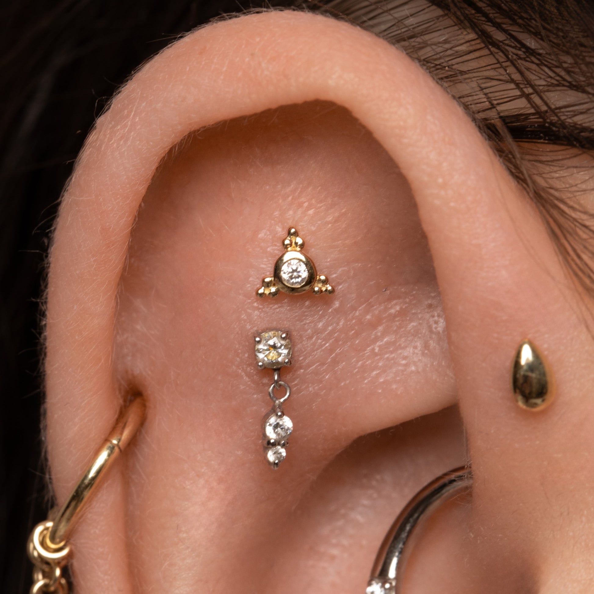 Laura Bond Jewellery 14k solid yellow gold Beaded Gem flat back labret stud earring Cartilage Studs