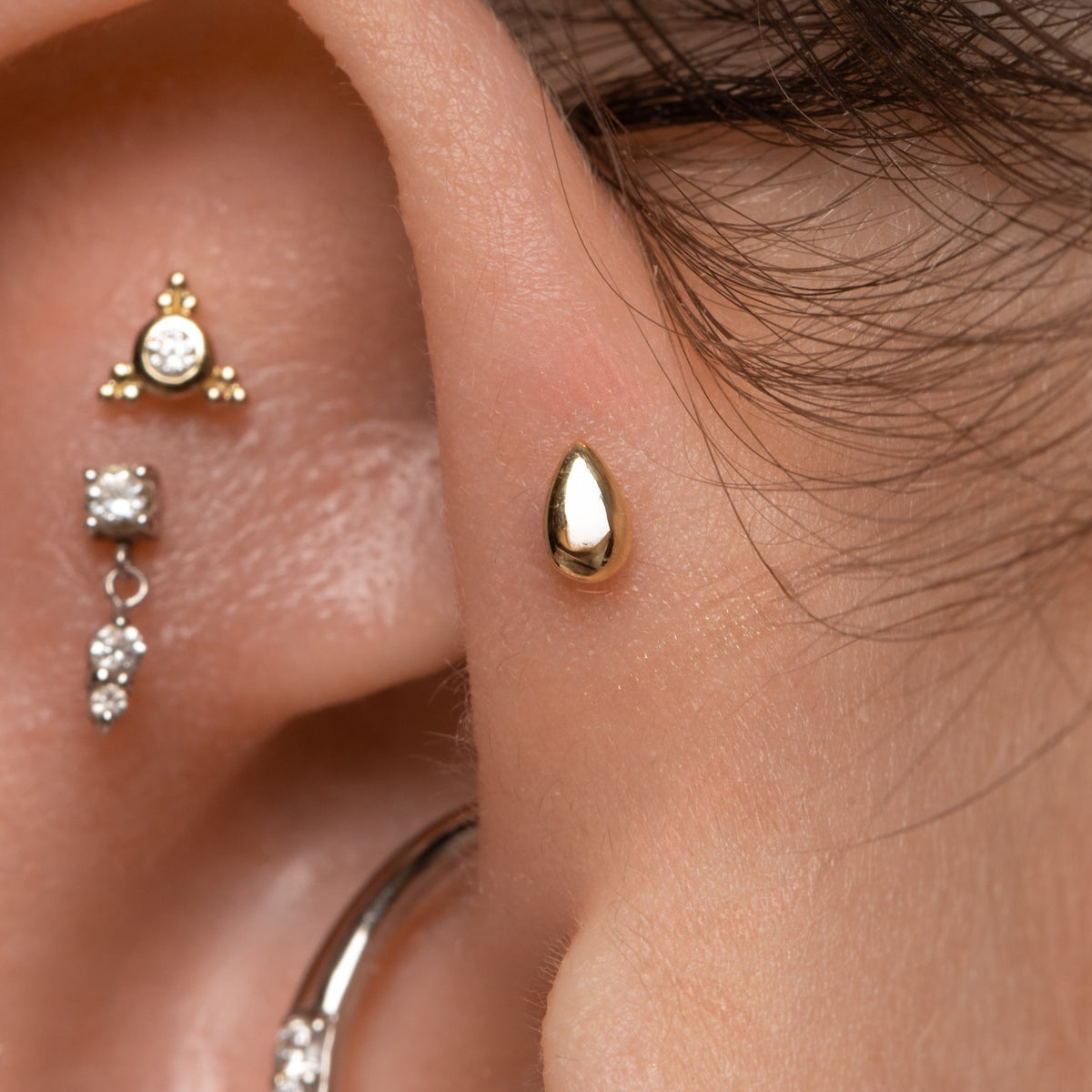 9k solid yellow gold Droplet flat back labret stud earring Cartilage Studs Laura Bond Jewellery