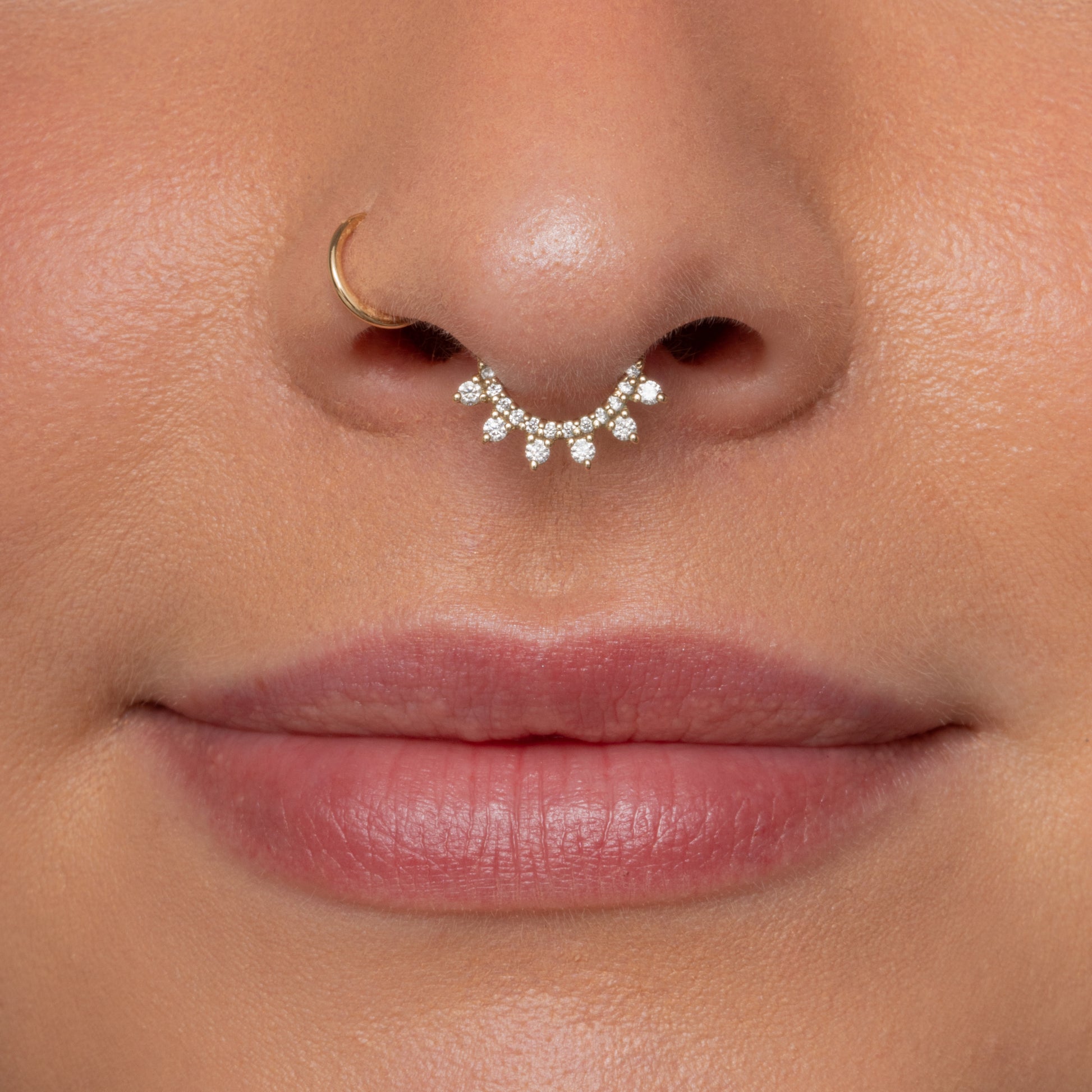 9k solid yellow gold 8mm 16g white crystal pavé hoop for daith or septum Huggies and Hoops Laura Bond Jewellery
