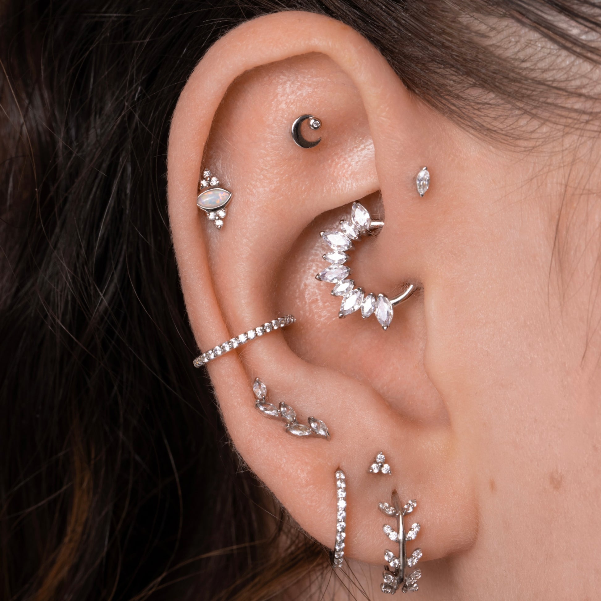 Laura Bond Jewellery 9k solid white gold tiny marquise flat back labret stud earring 6mm Cartilage Studs