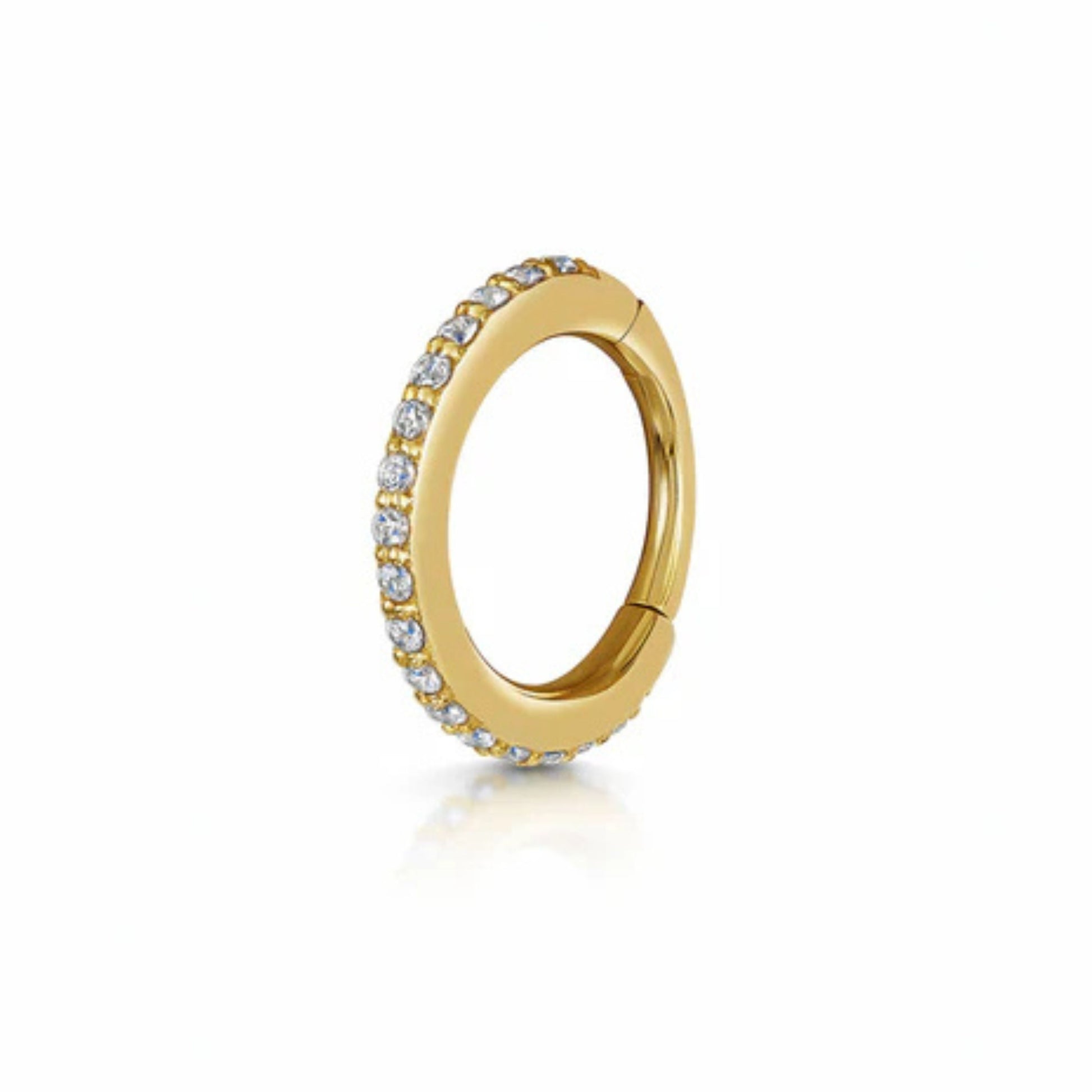 Laura Bond Jewellery 9k solid yellow gold crystal clicker hoop earring Huggies and Hoops