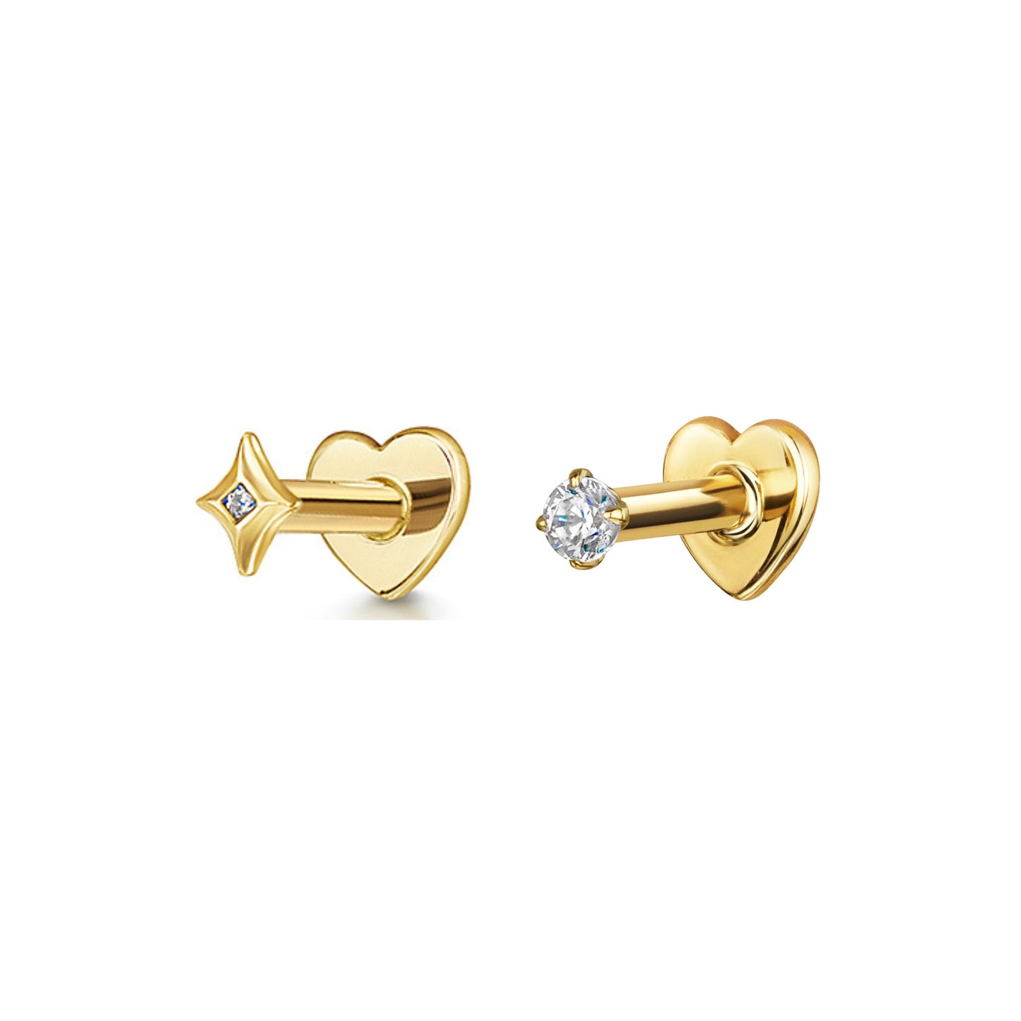 Laura Bond Jewellery The tiny twinkle stacking set - 9k solid yellow gold flat back labret stud earring set Stacking Sets