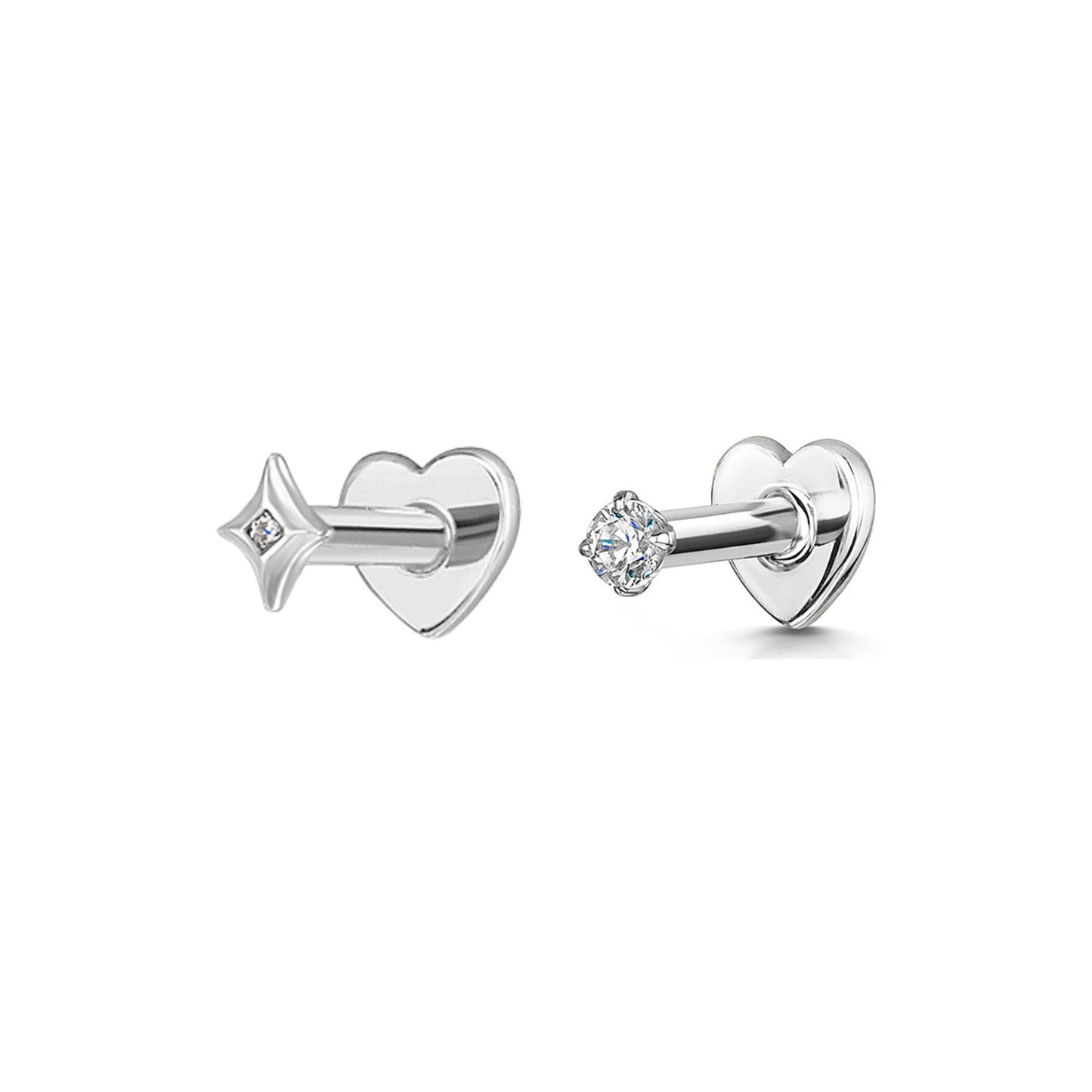 Laura Bond Jewellery The tiny twinkle stacking set - 9k solid white gold flat back labret stud earring set Stacking Sets