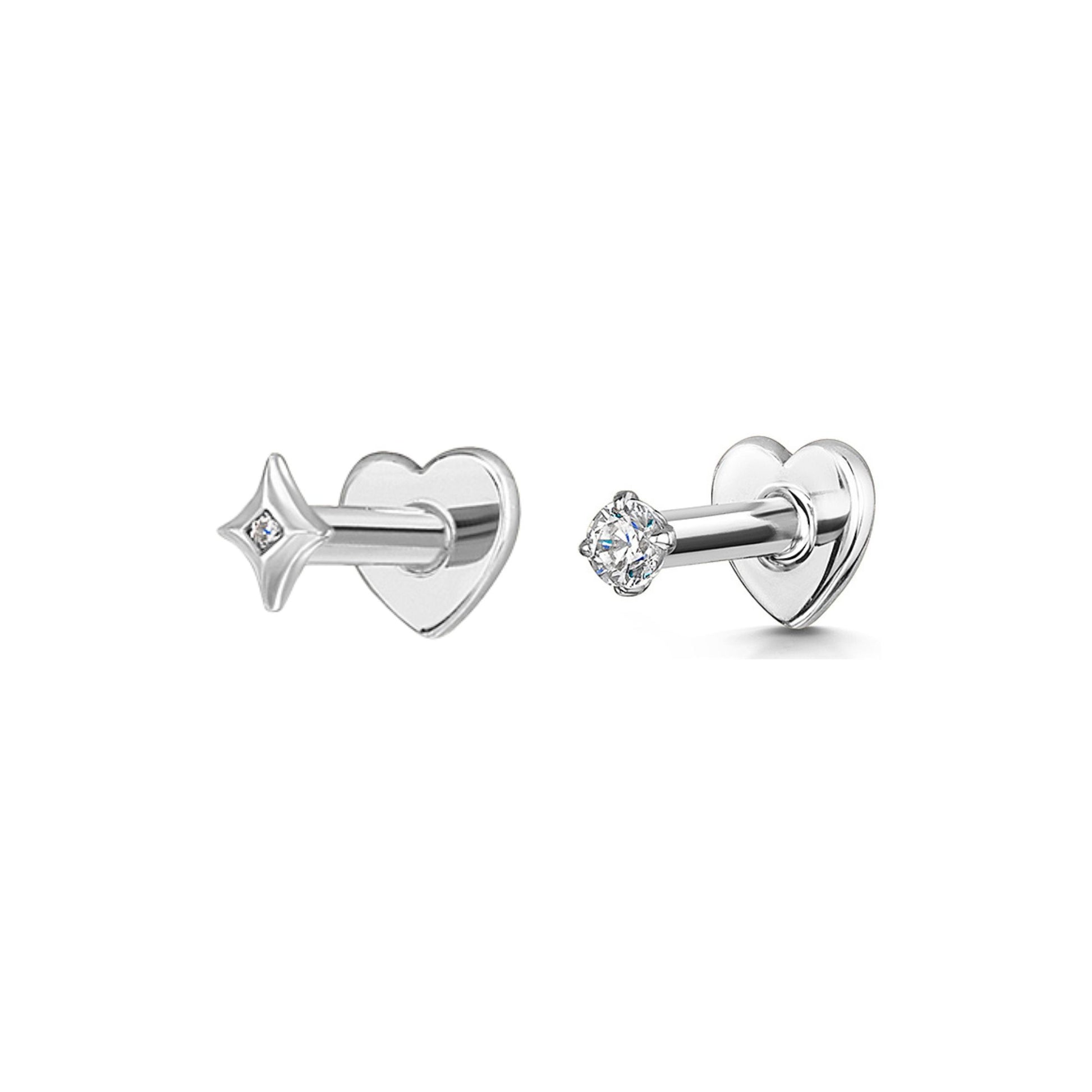 Laura Bond Jewellery The tiny twinkle stacking set - 9k solid white gold flat back labret stud earring set Stacking Sets