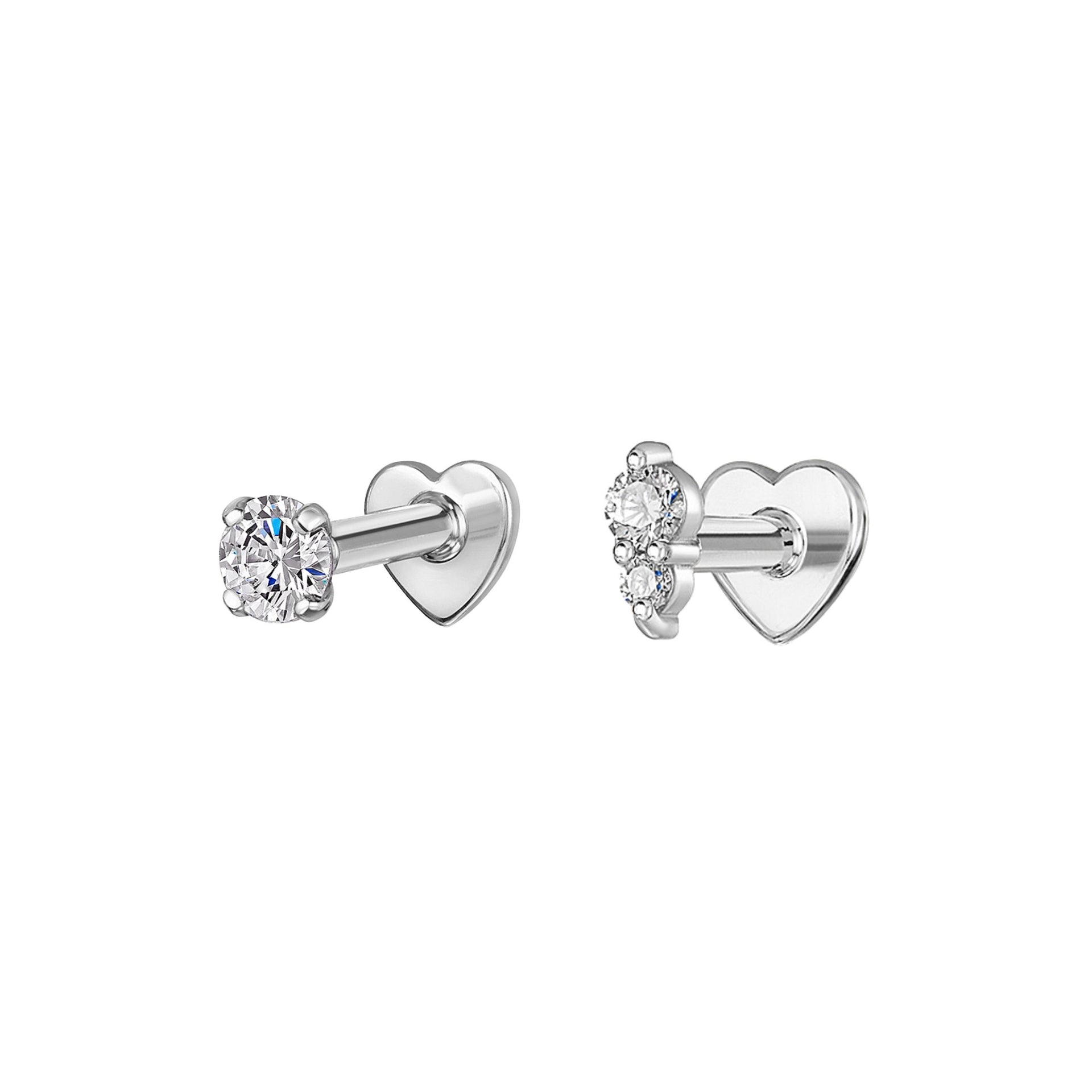 Elara stacking set 9k solid white gold flat back labret stud earring set