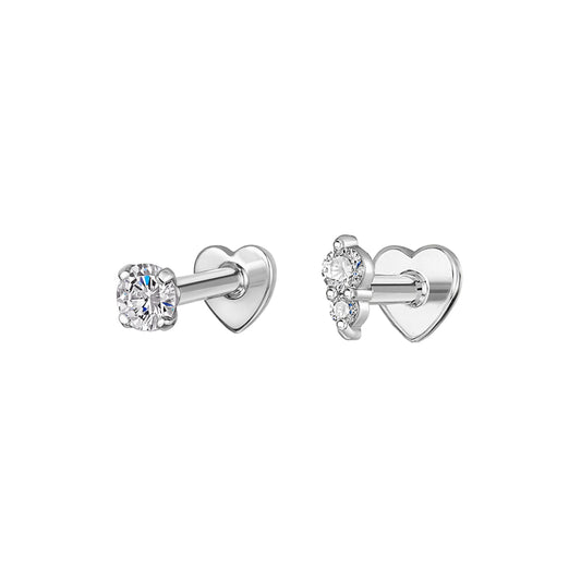 Laura Bond Jewellery The Elara stacking set - 9k solid white gold flat back labret stud earring set Stacking Sets
