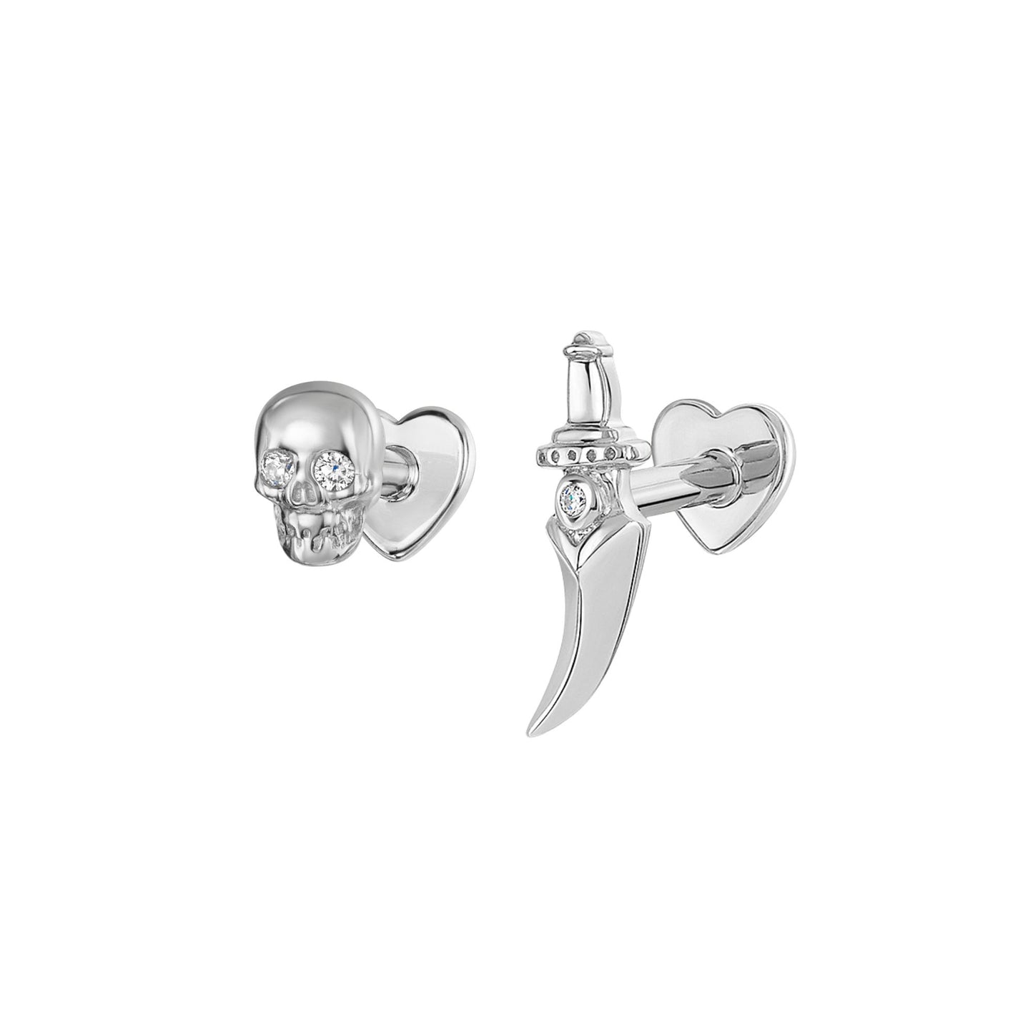 Laura Bond Jewellery The gothic stacking set - 9k solid white gold flat back labret stud earring set Stacking Sets