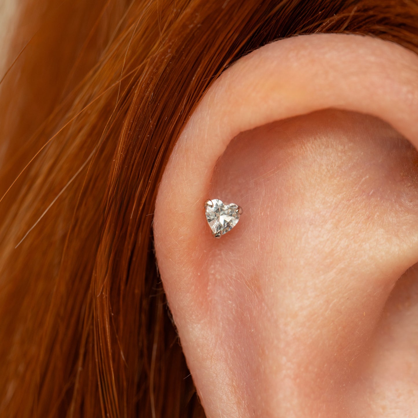 Laura Bond Jewellery 14k solid white gold crystal heart flat back labret stud earring Cartilage Studs