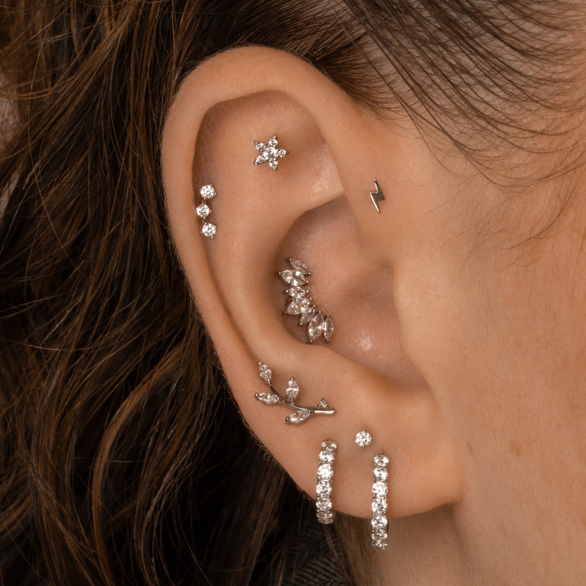 astrid miyu maria tash 14k solid white gold vine garland flat back climber stud earring 8mm Cartilage Studs Laura Bond