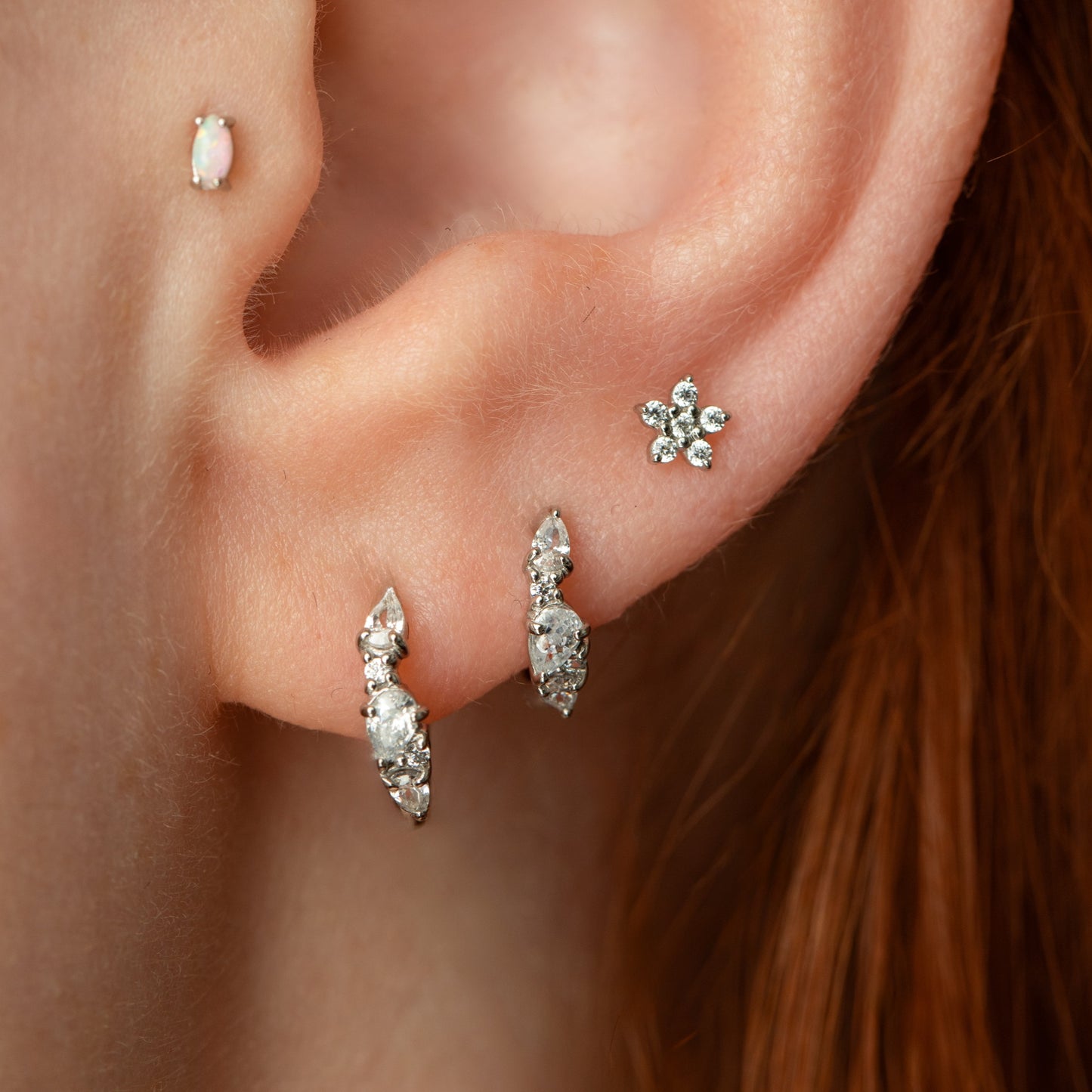 Laura Bond Jewellery 14k solid white gold dainty Daisy flat back labret stud earring Cartilage Studs