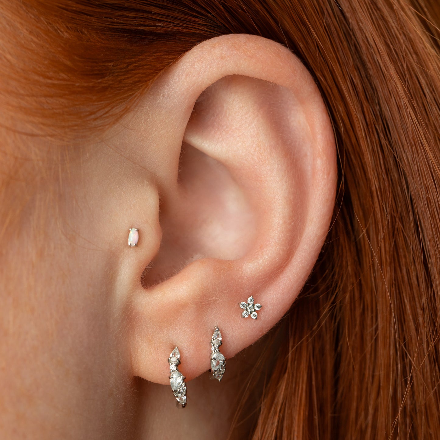 Laura Bond Jewellery 14k solid white gold dainty Daisy flat back labret stud earring Cartilage Studs