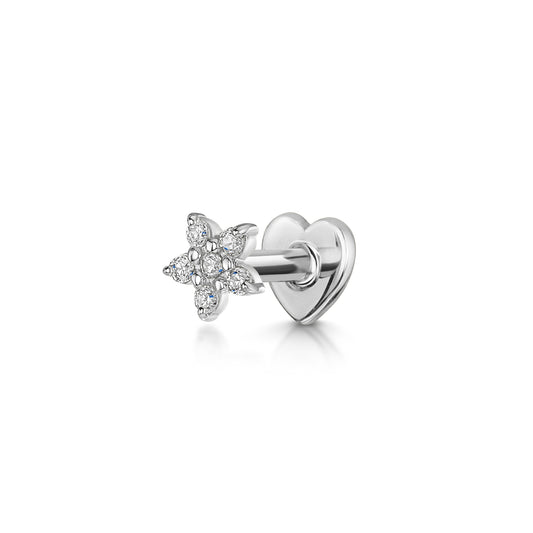 Laura Bond Jewellery Bold and Gold Edinburgh 9k solid white gold dainty Daisy flat back labret stud earring Cartilage Studs