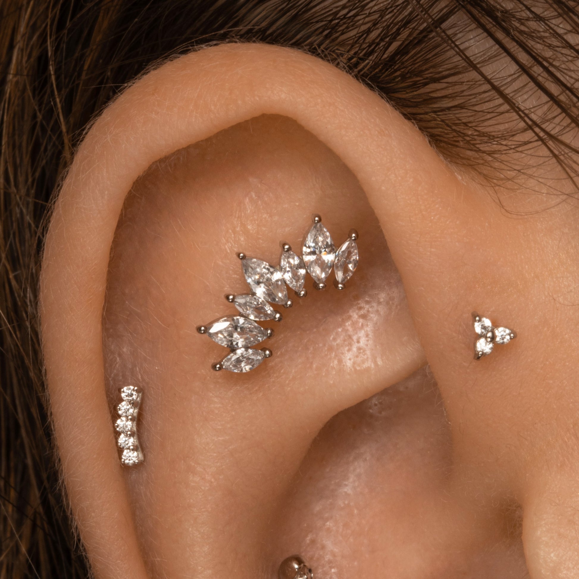 14k solid white gold Empress flat back labret stud earring 8mm Cartilage Studs Laura Bond Jewellery