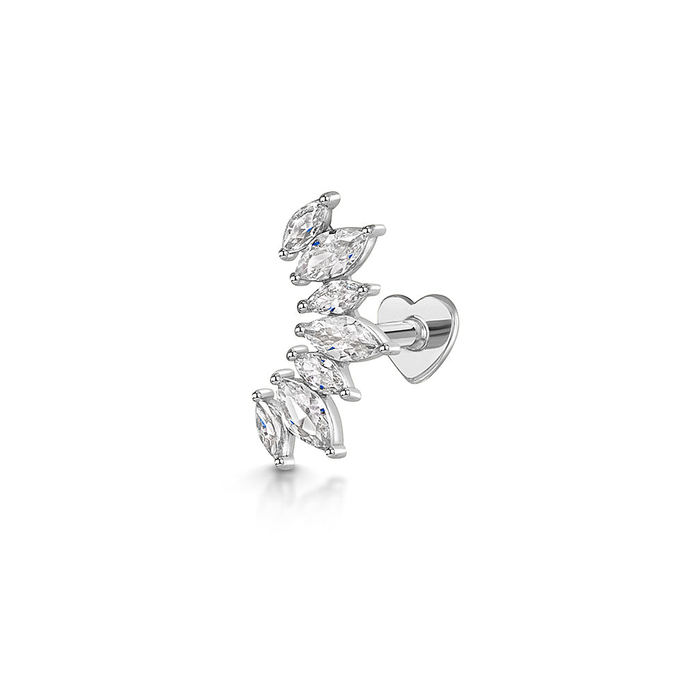 14k solid white gold Empress flat back labret stud earring 8mm Cartilage Studs Laura Bond Jewellery