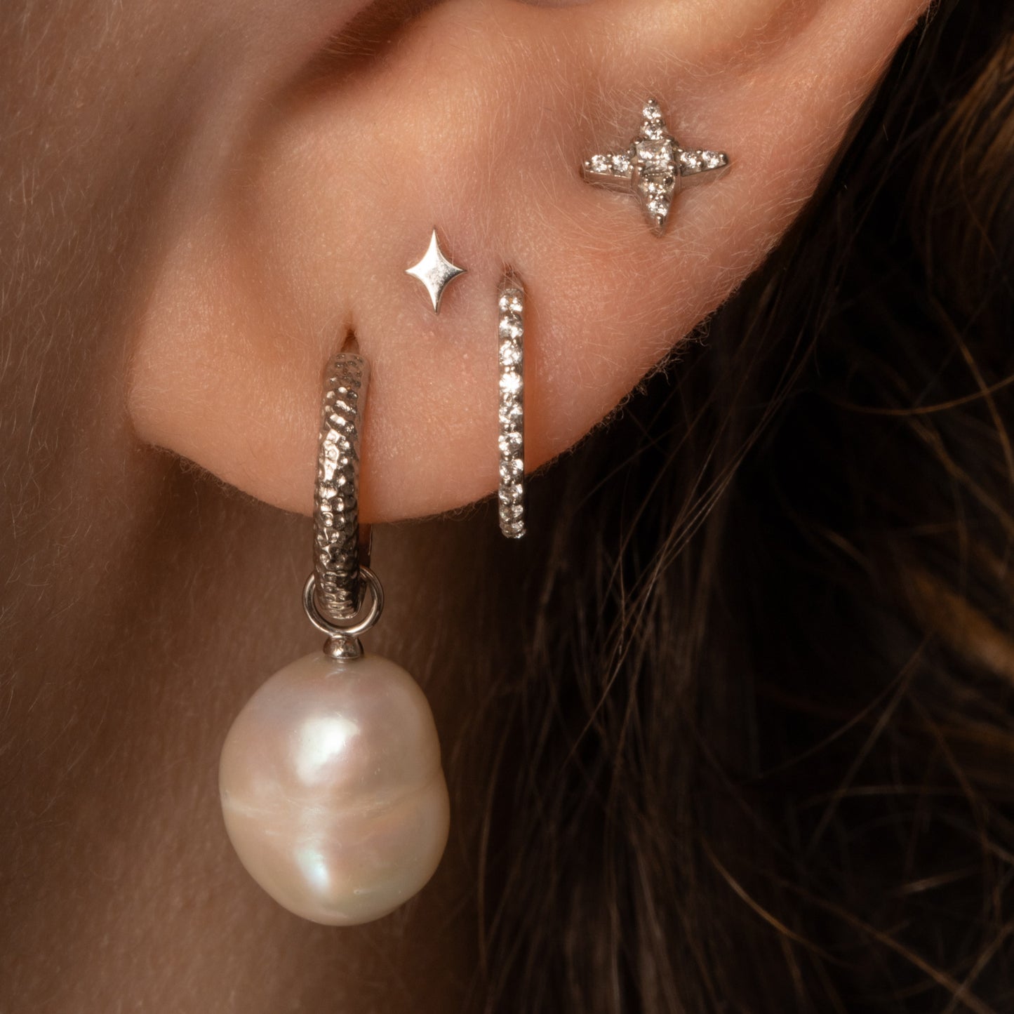 astrid miyu maria tash 14k solid white gold Glimmer flat back labret stud earring 8mm Cartilage Studs Laura Bond