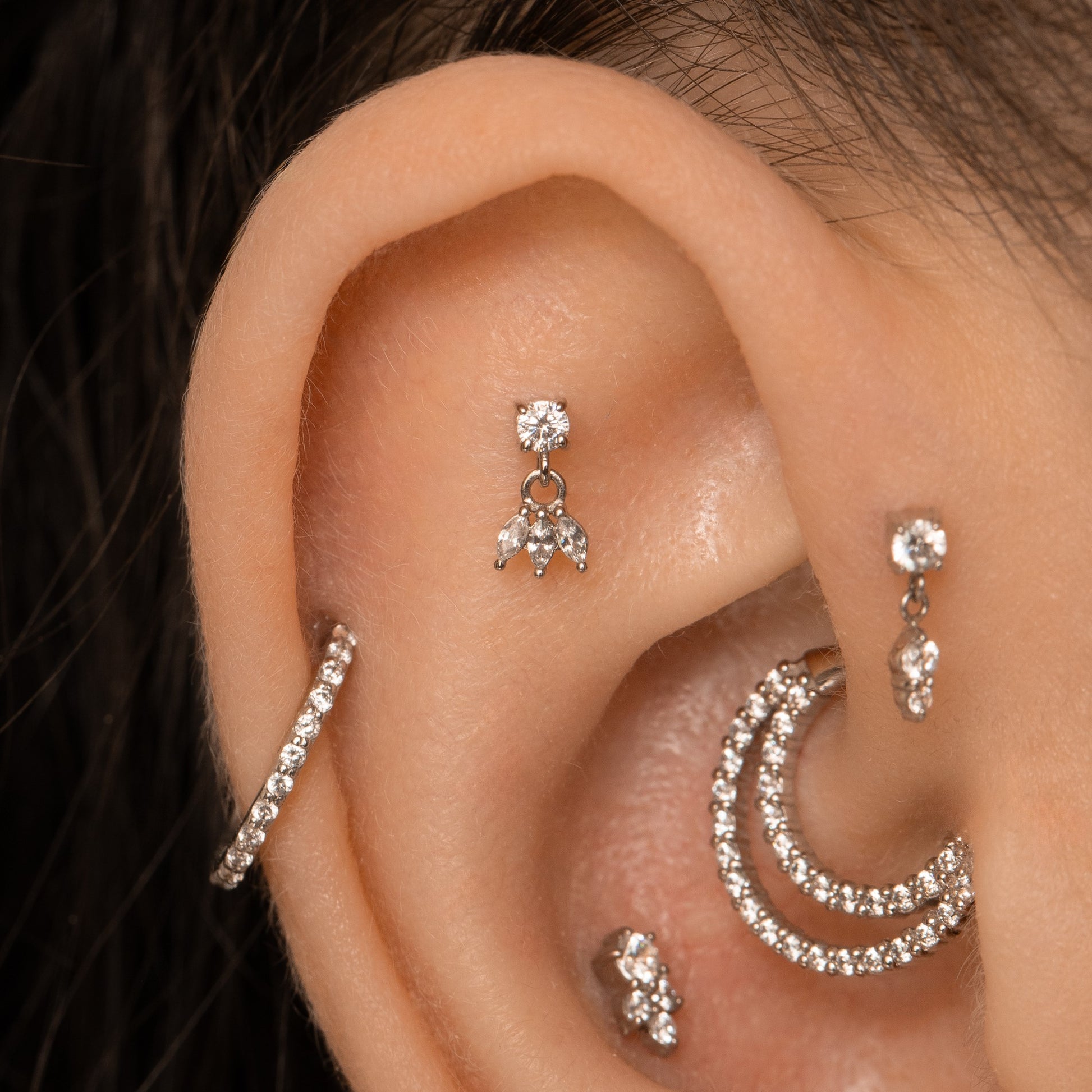 Laura Bond Jewellery 14k solid white gold lotus charm flat back labret stud earring Cartilage Studs