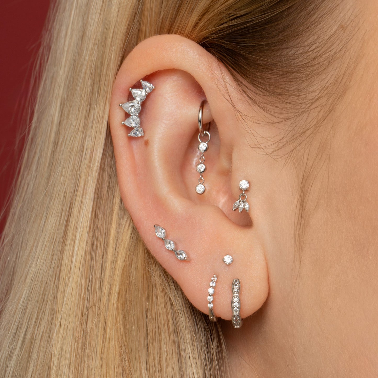 Laura Bond Jewellery 14k solid white gold lotus charm flat back labret stud earring Cartilage Studs