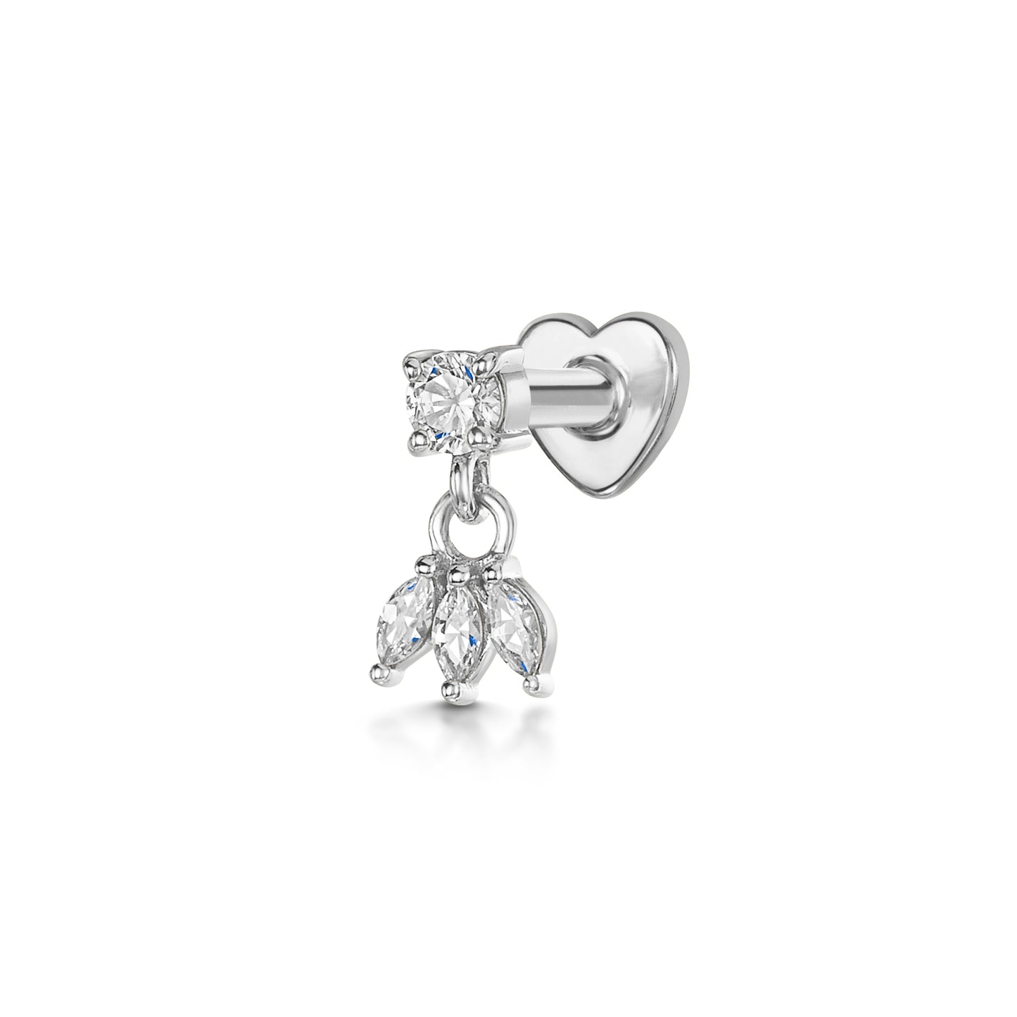 Laura Bond Jewellery 14k solid white gold lotus charm flat back labret stud earring Cartilage Studs