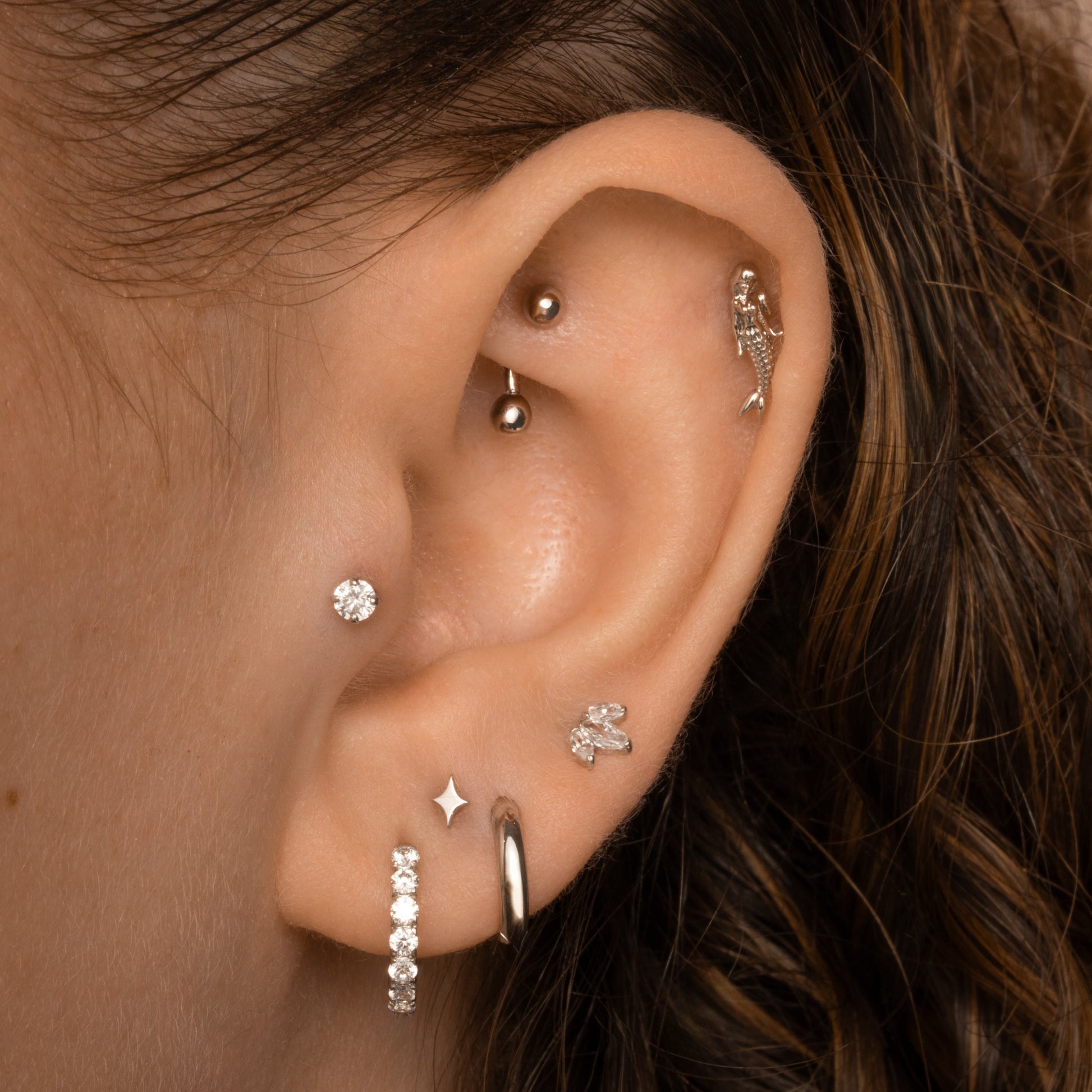 astrid miyu maria tash 14k solid white gold 3mm single crystal gem flat back labret stud earring 8mm Cartilage Studs Laura Bond