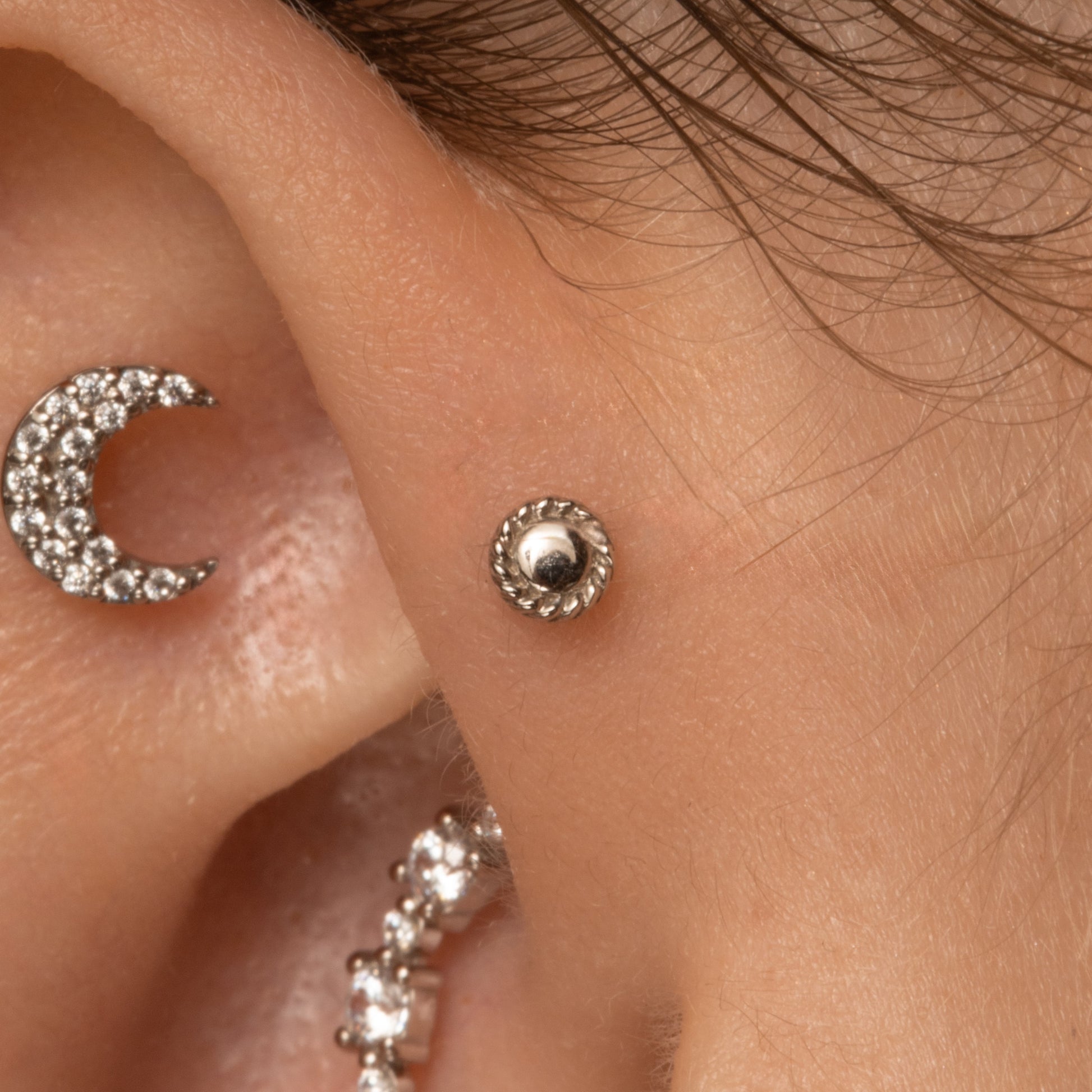 Laura Bond Jewellery 14k solid white gold mini Bouton flat back labret stud earring 8mm Cartilage Studs