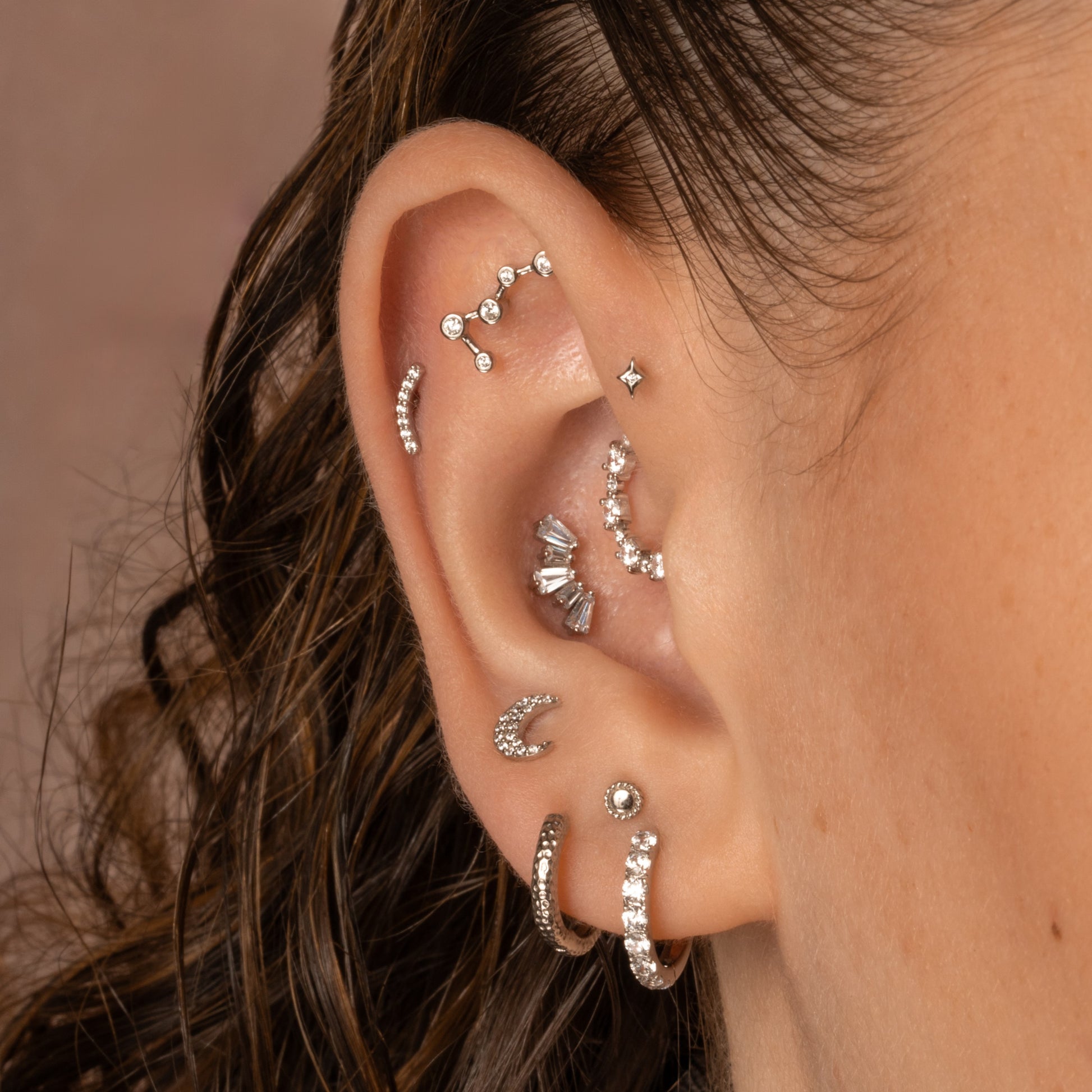 Laura Bond Jewellery 14k solid white gold mini Bouton flat back labret stud earring 8mm Cartilage Studs