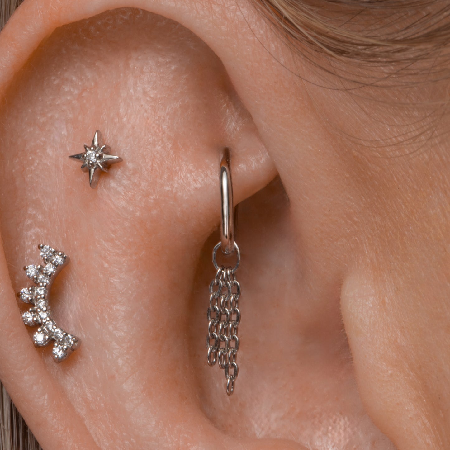 Laura Bond Jewellery Bold and Gold Edinburgh 14k solid white gold North Star flat back labret stud earring 8mm Cartilage Studs