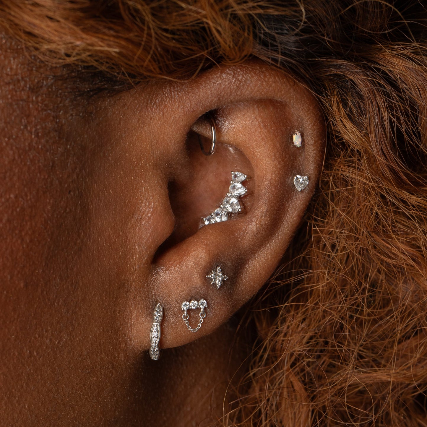 Laura Bond Jewellery 14k solid white gold Stella North Star flat back labret stud earring Cartilage Studs