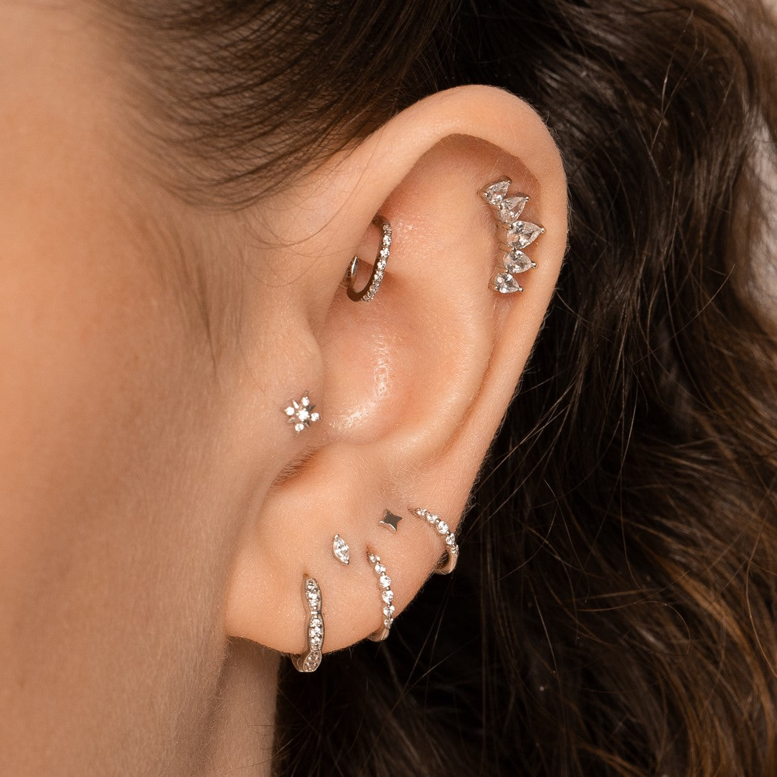 Laura Bond Jewellery 14k solid white gold Stella North Star flat back labret stud earring Cartilage Studs