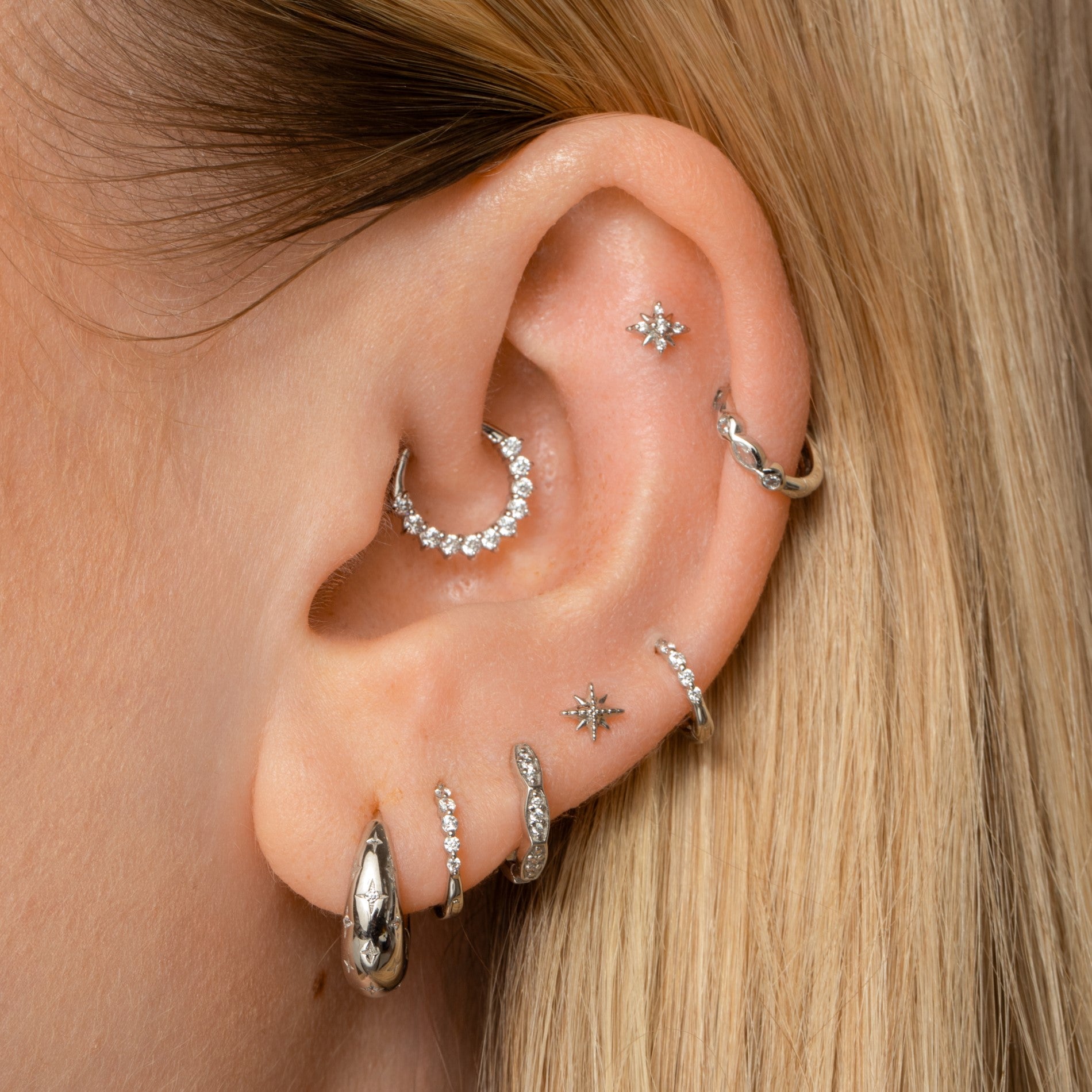 Laura Bond Jewellery 14k solid white gold Stella North Star flat back labret stud earring Cartilage Studs