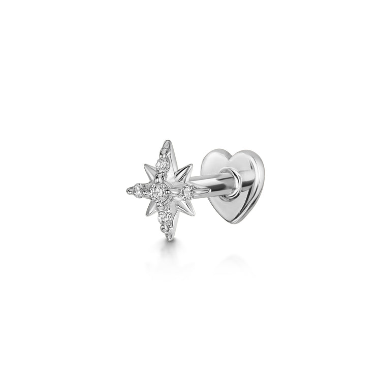 14k solid white gold Stella North Star flat back labret stud earring Cartilage Studs Laura Bond Jewellery
