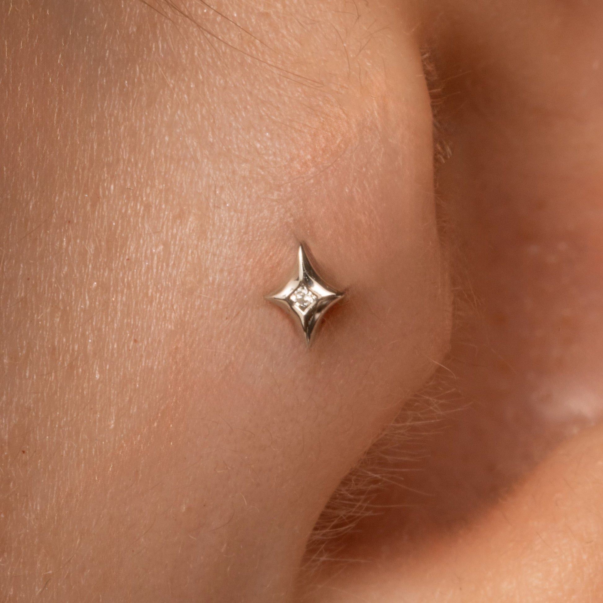 Laura Bond Jewellery 14k solid white gold tiny Glow flat back labret stud earring 8mm Cartilage Studs