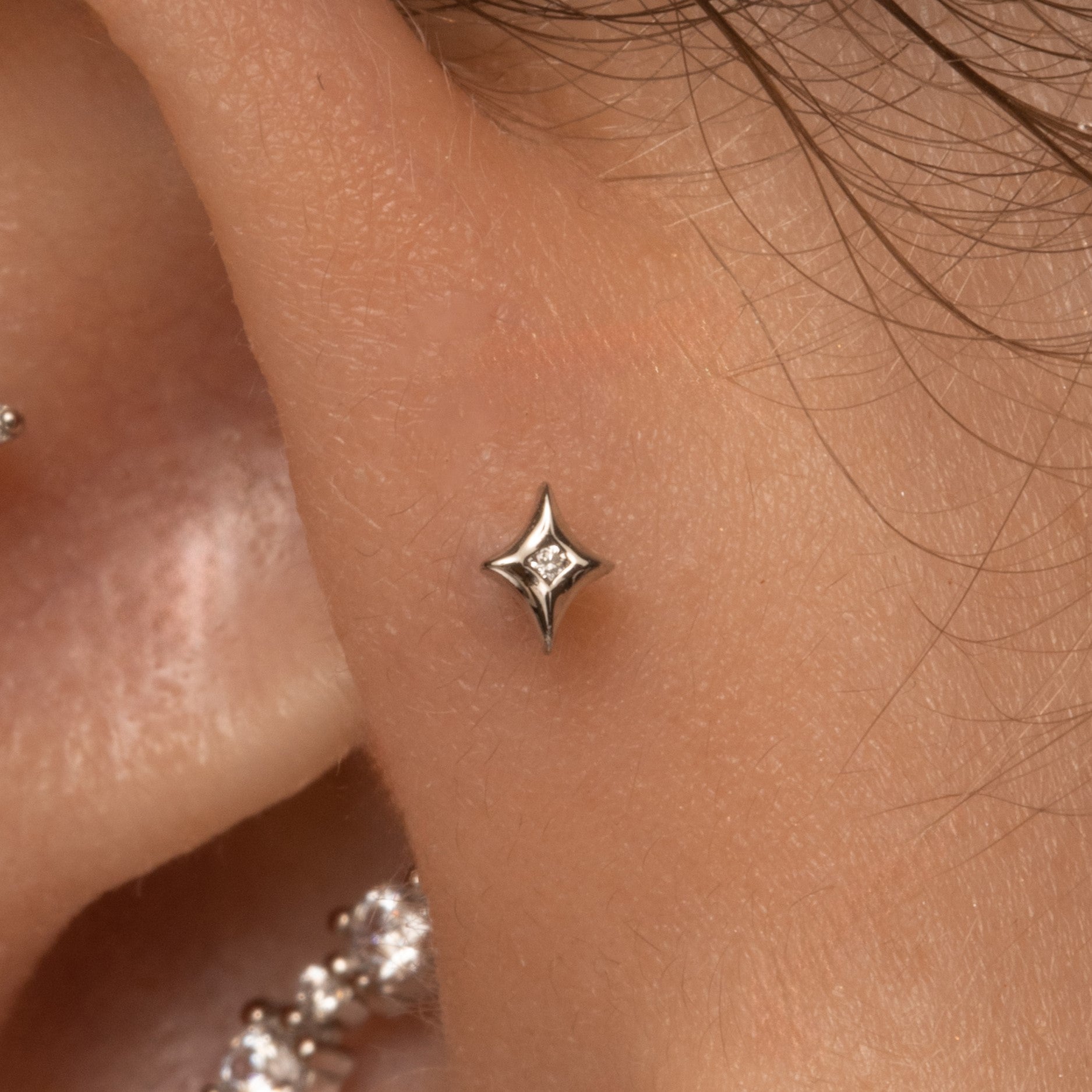 Laura Bond Jewellery 14k solid white gold tiny Glow flat back labret stud earring 8mm Cartilage Studs