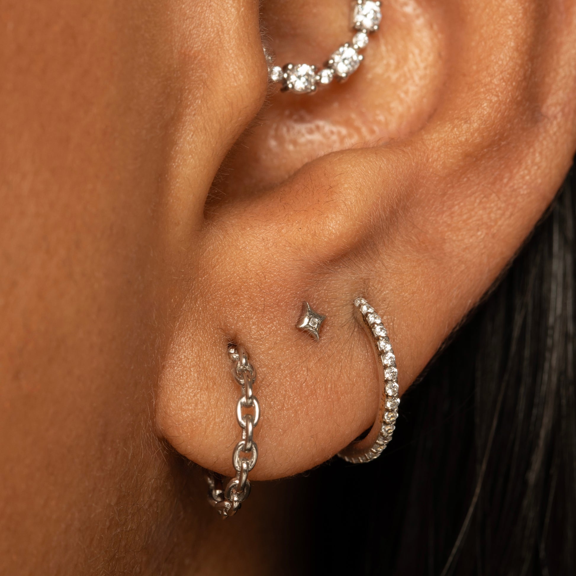 Laura Bond Jewellery 14k solid white gold tiny Glow flat back labret stud earring 8mm Cartilage Studs