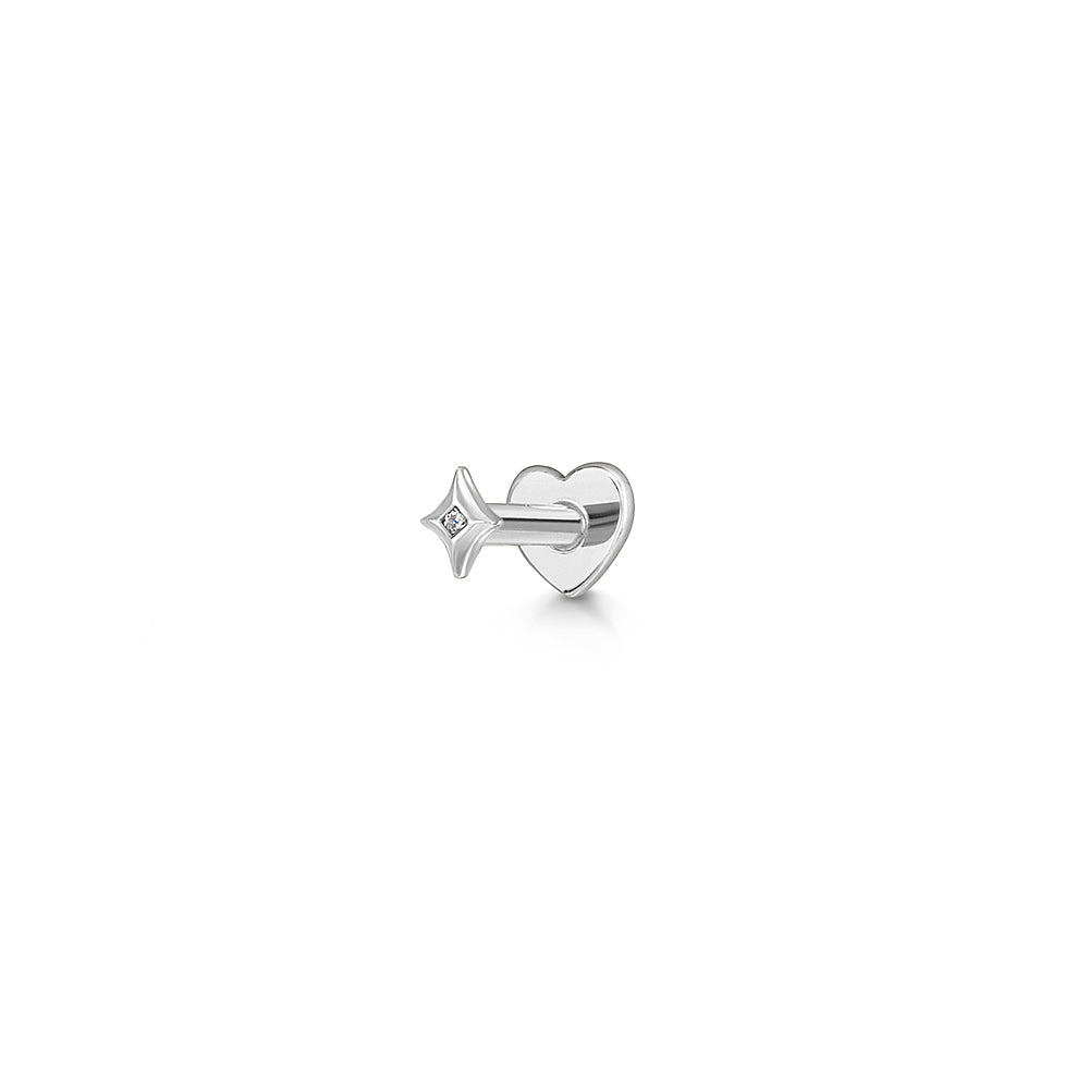 Laura Bond Jewellery 14k solid white gold tiny Glow flat back labret stud earring 8mm Cartilage Studs