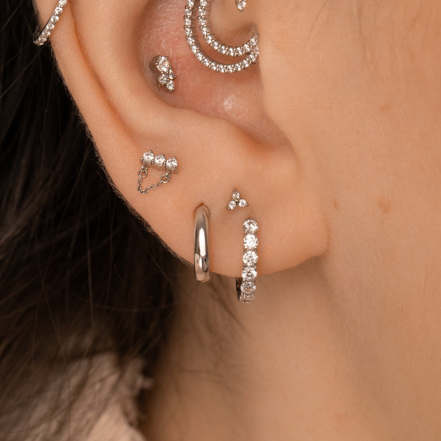 astrid miyu 14k solid white gold triple gem chain flat back labret stud earring Cartilage Studs Laura Bond