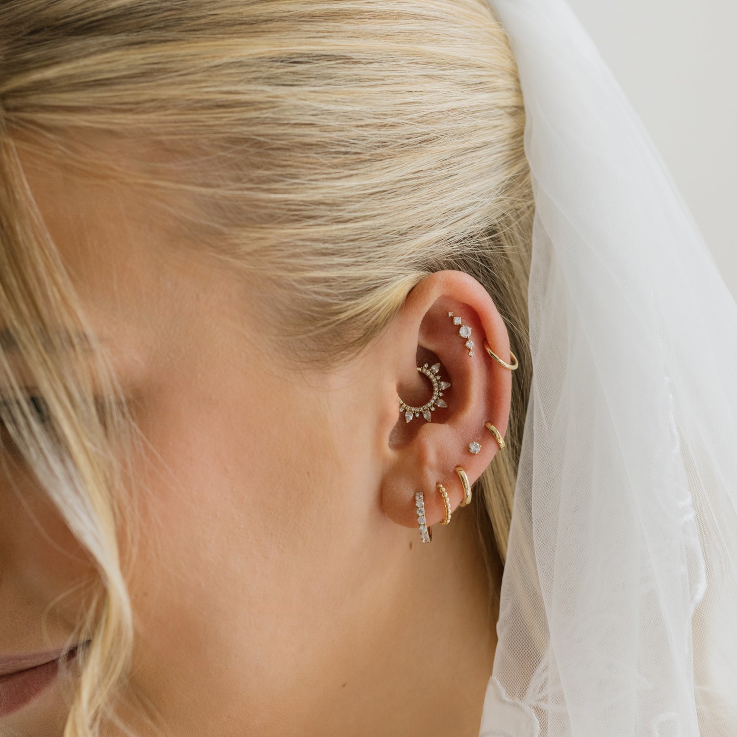 Laura Bond Jewellery Bold and Gold Edinburgh 14k solid yellow gold Astraea flat back labret stud earring 8mm Cartilage Studs