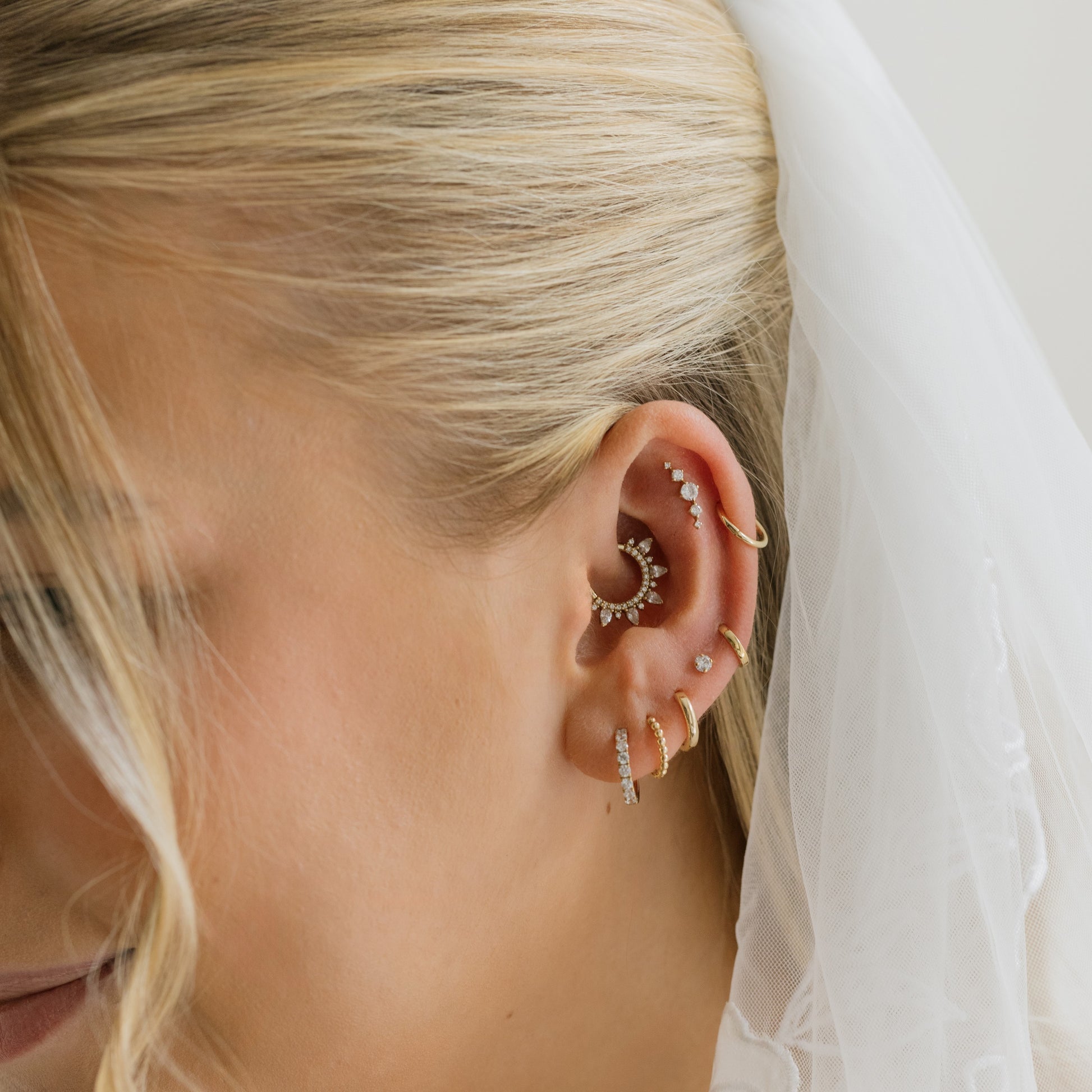 Laura Bond Jewellery Bold and Gold Edinburgh 14k solid yellow gold Astraea flat back labret stud earring 8mm Cartilage Studs