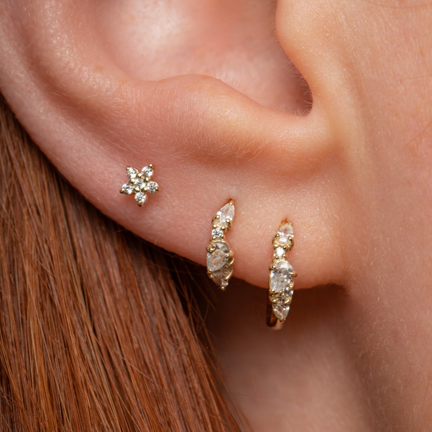 Laura Bond Jewellery 14k solid yellow gold dainty Daisy flat back labret stud earring Cartilage Studs