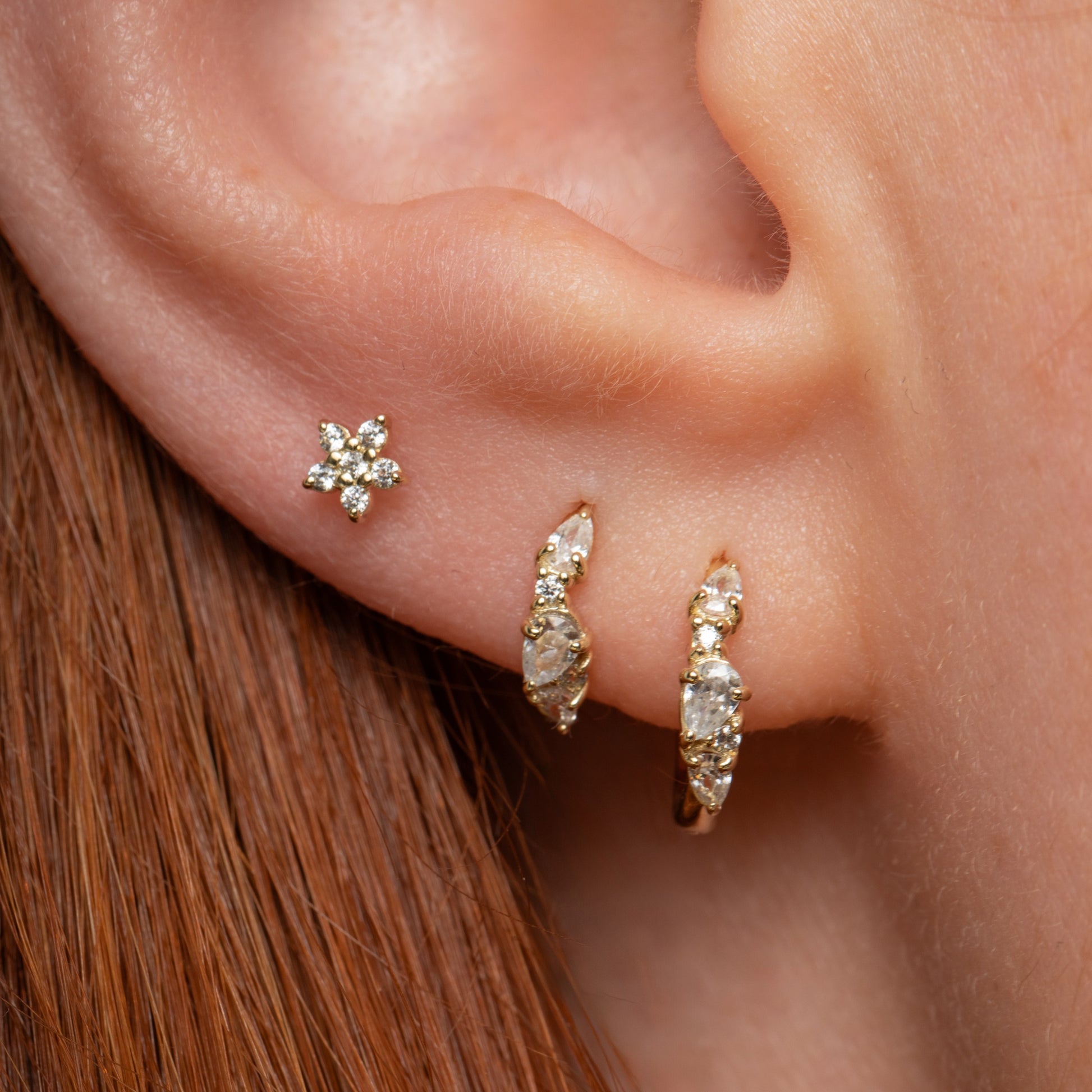 Laura Bond Jewellery 14k solid yellow gold dainty Daisy flat back labret stud earring Cartilage Studs