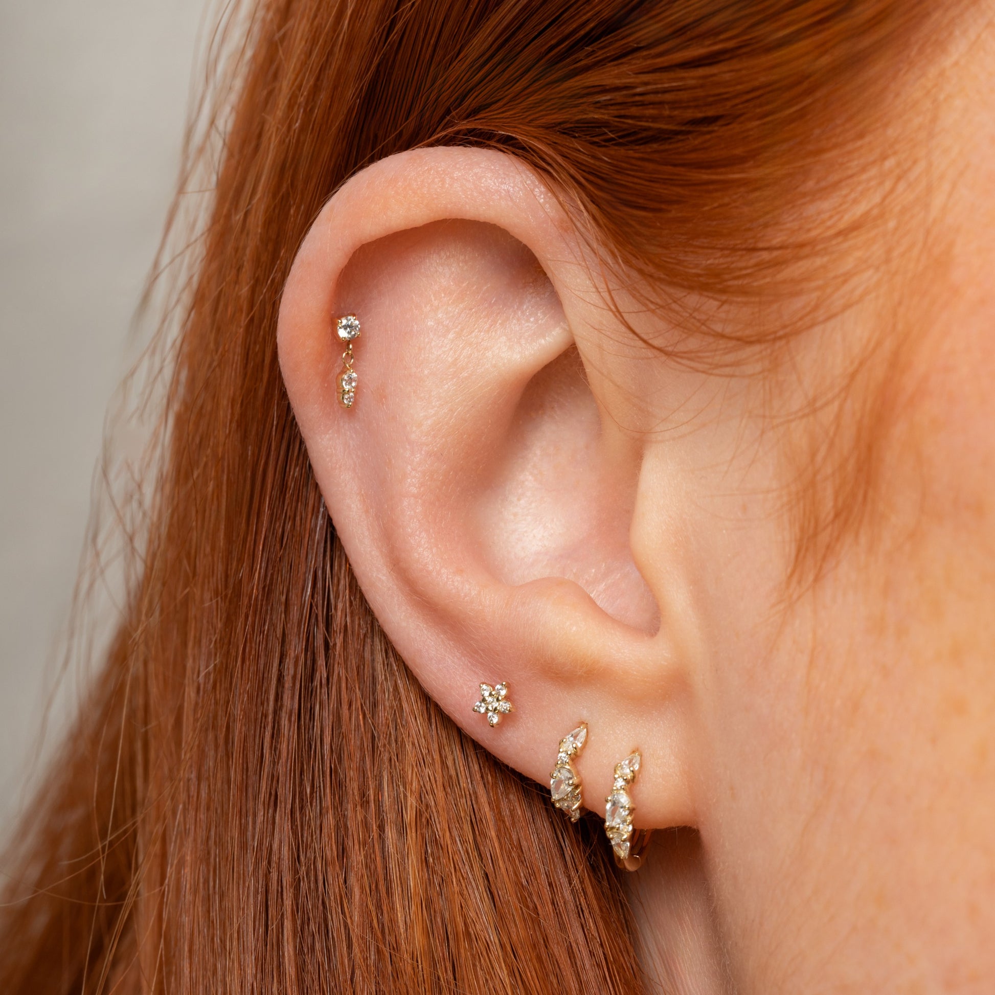 Laura Bond Jewellery 14k solid yellow gold dainty Daisy flat back labret stud earring Cartilage Studs