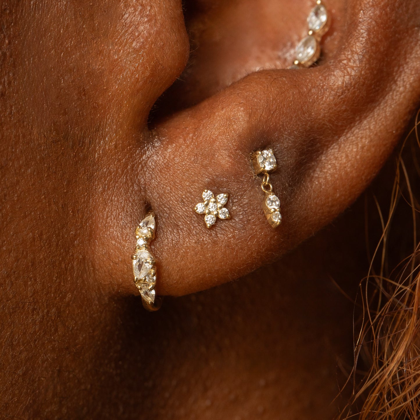 Laura Bond Jewellery 14k solid yellow gold dainty Daisy flat back labret stud earring Cartilage Studs