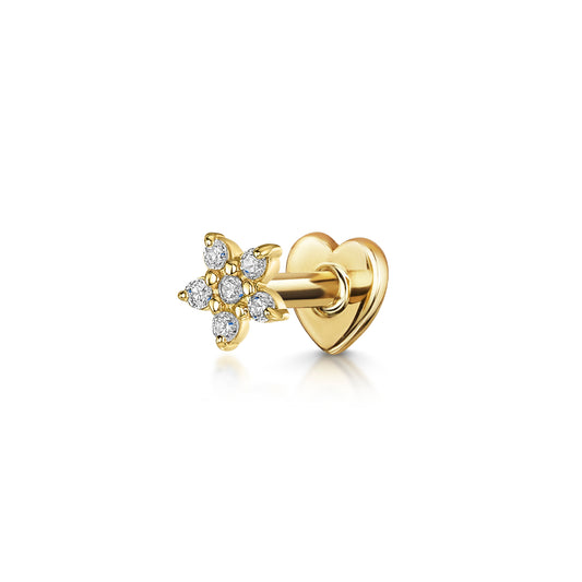 Laura Bond Jewellery 14k solid yellow gold dainty Daisy flat back labret stud earring Cartilage Studs