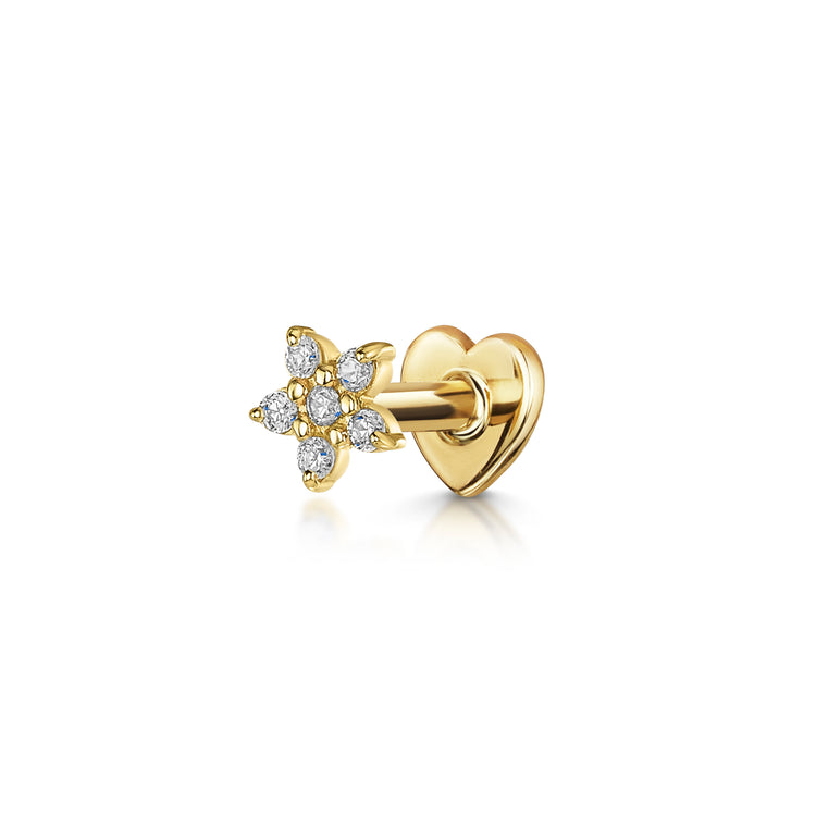 14k solid yellow gold dainty Daisy flat back labret stud earring Cartilage Studs Laura Bond Jewellery