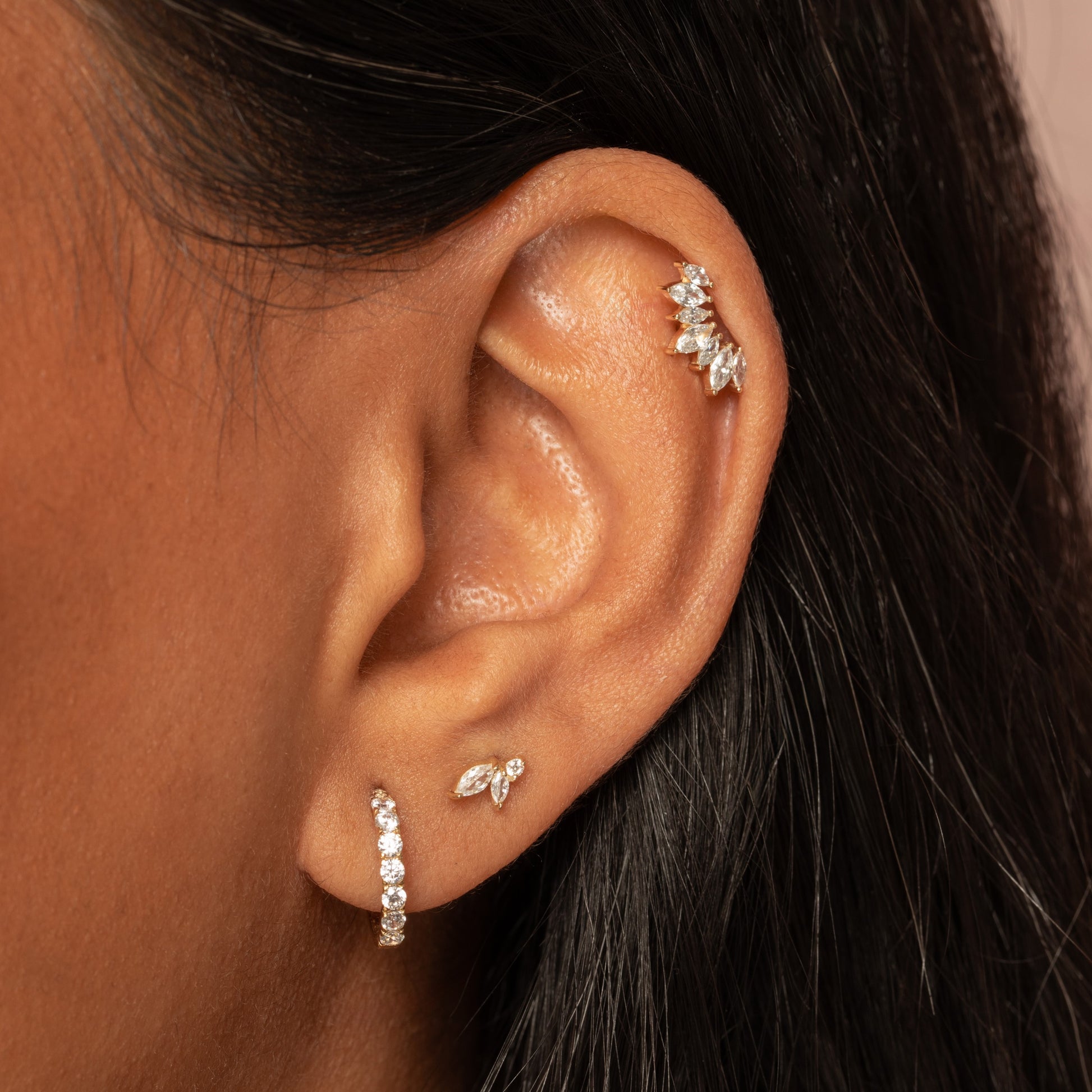 14k solid yellow gold Empress flat back labret stud 8mm Cartilage Studs Laura Bond Jewellery
