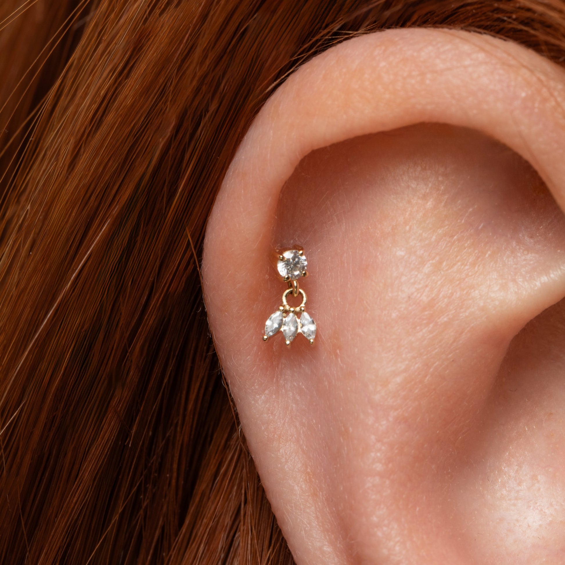 Laura Bond Jewellery 14k solid yellow gold lotus charm flat back labret stud earring Cartilage Studs