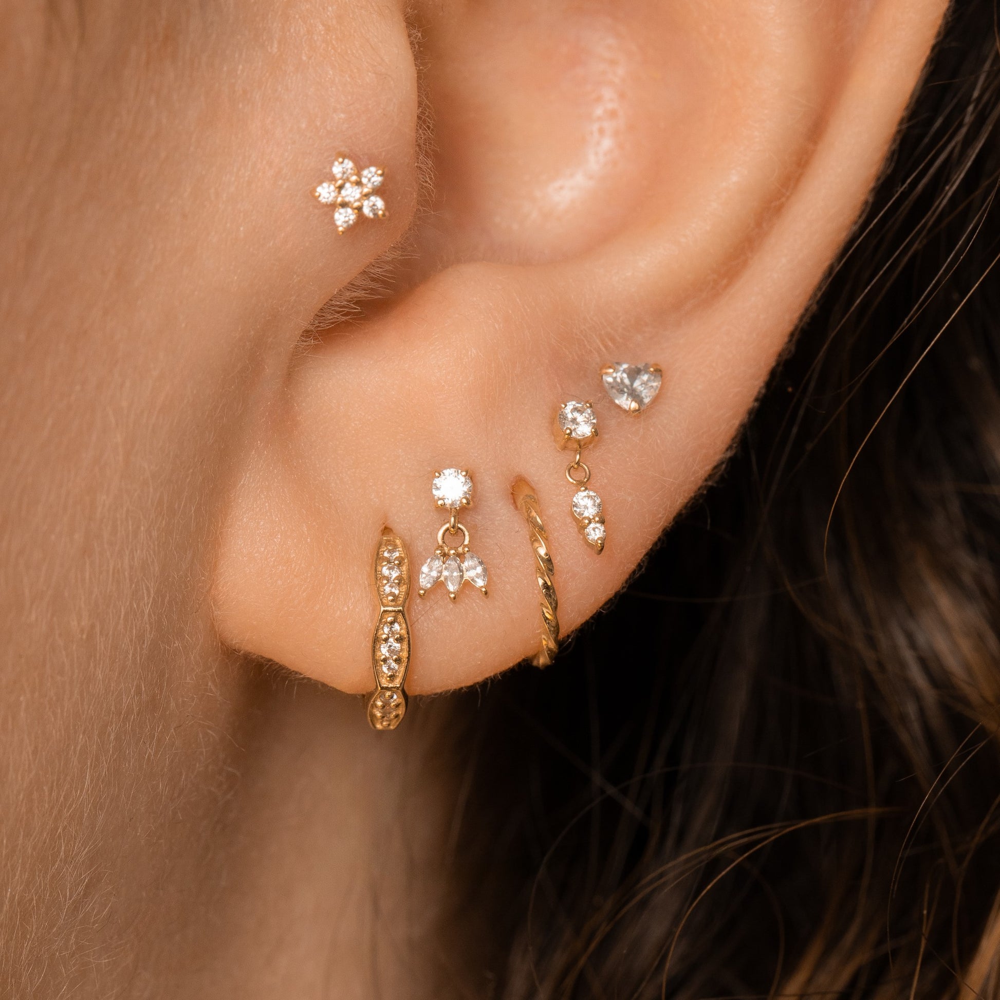 Laura Bond Jewellery 14k solid yellow gold lotus charm flat back labret stud earring Cartilage Studs