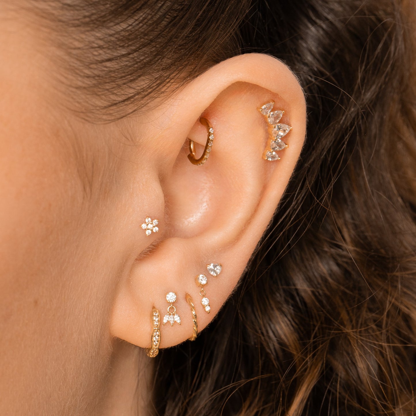 Laura Bond Jewellery 14k solid yellow gold lotus charm flat back labret stud earring Cartilage Studs